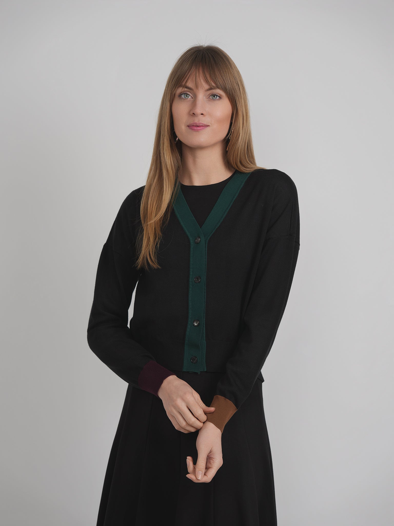 Color Blocked Cropped Cardigan in by Viva K