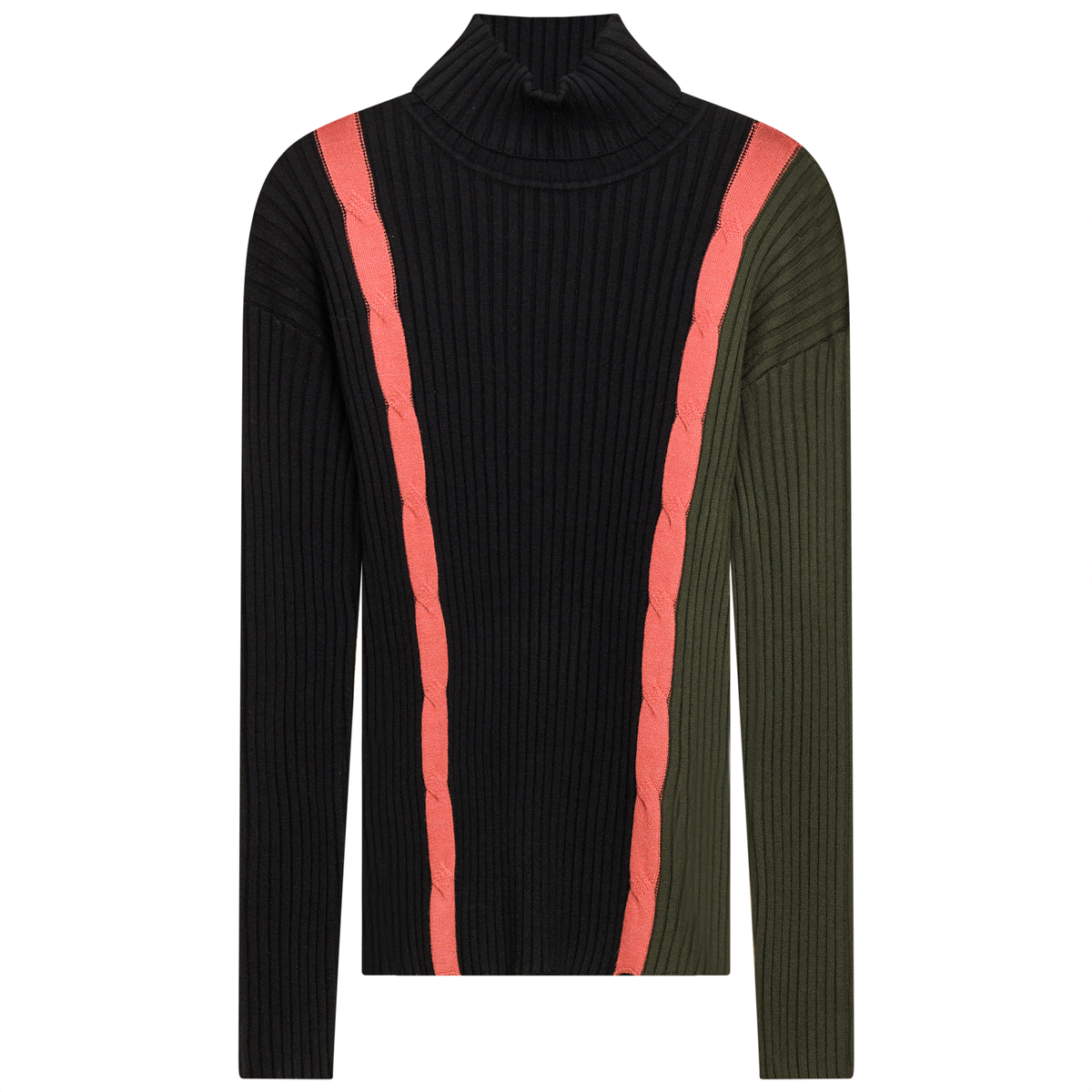 Knit Turtle Neck Cable Top in Black Dark Olive by Birch