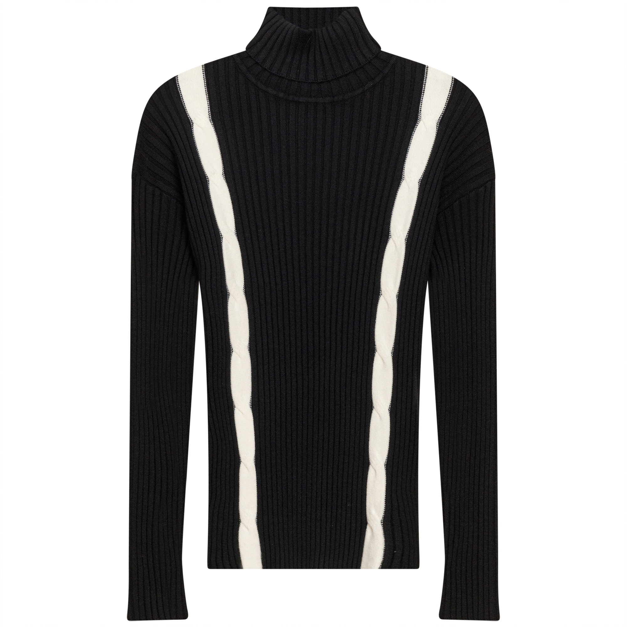 Knit Turtle Neck Cable Top in Black Off White by Birch