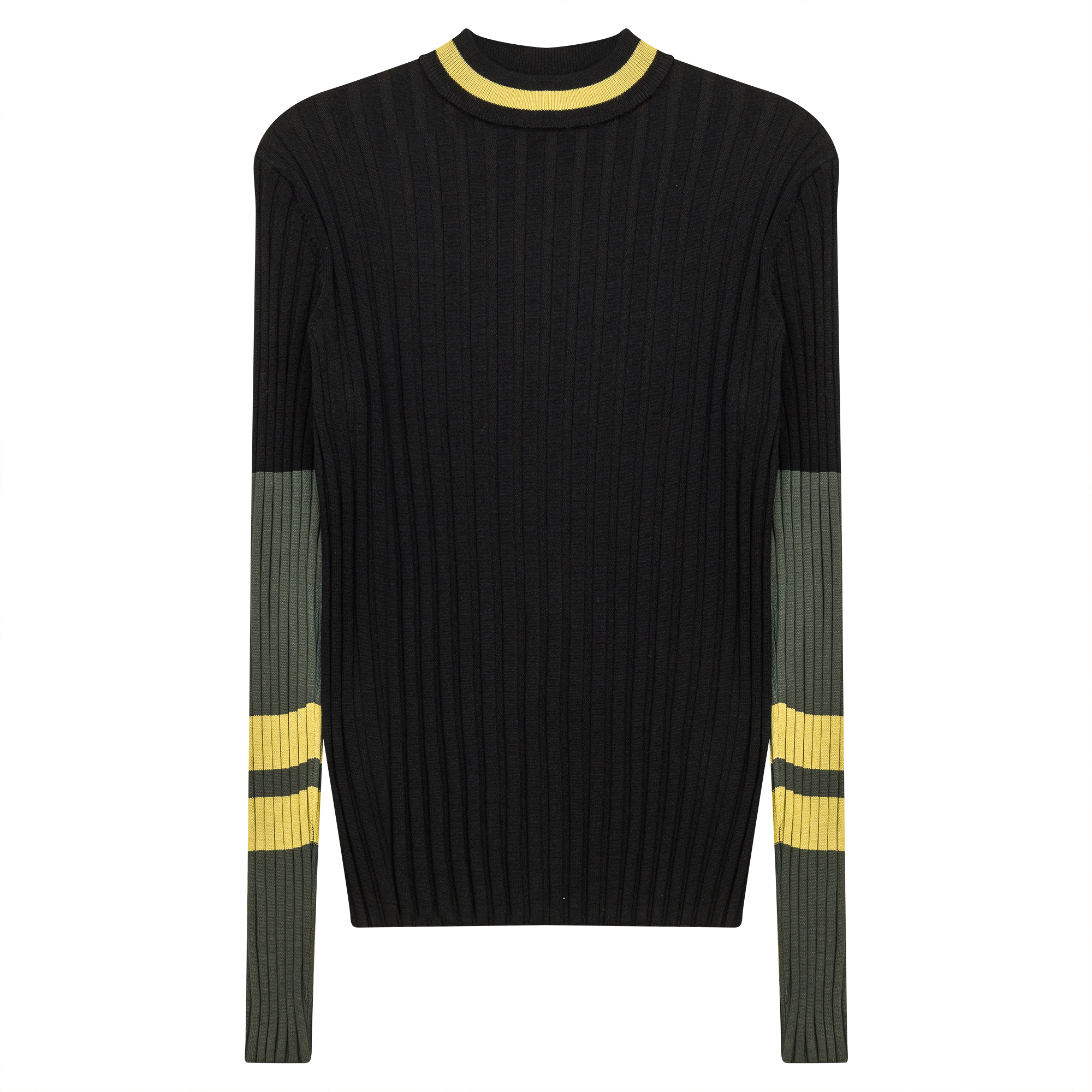Ribbed Striped Knit Sweater in Black Mustard by Coco