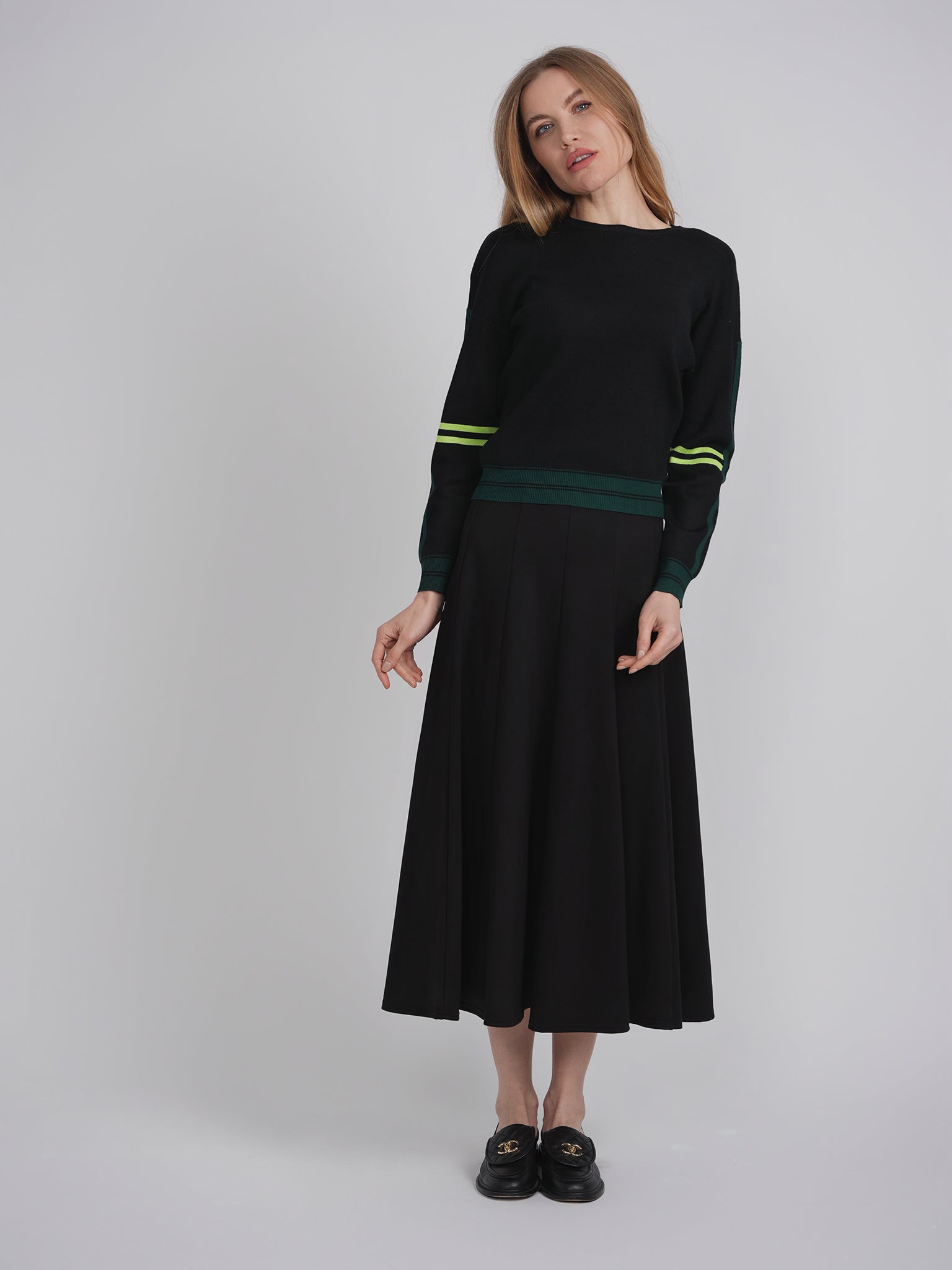 Knit Stripped Sleeve Drop Shoulder Sweater in by Coco