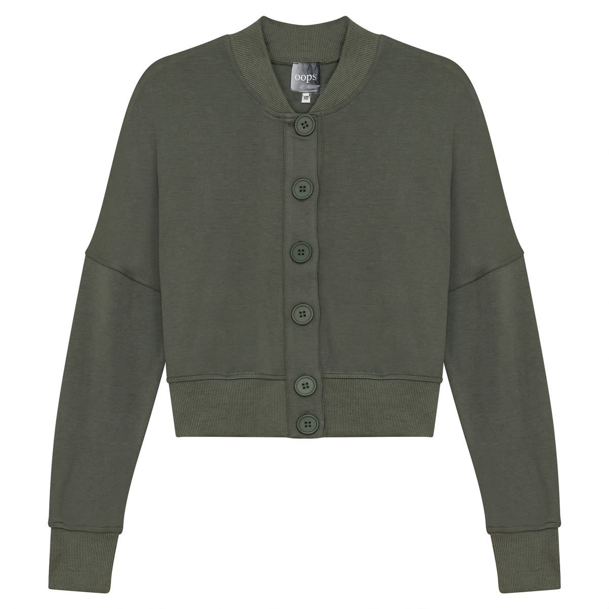 Cropped Sweatshirt Cardigan in Light Olive by Oops