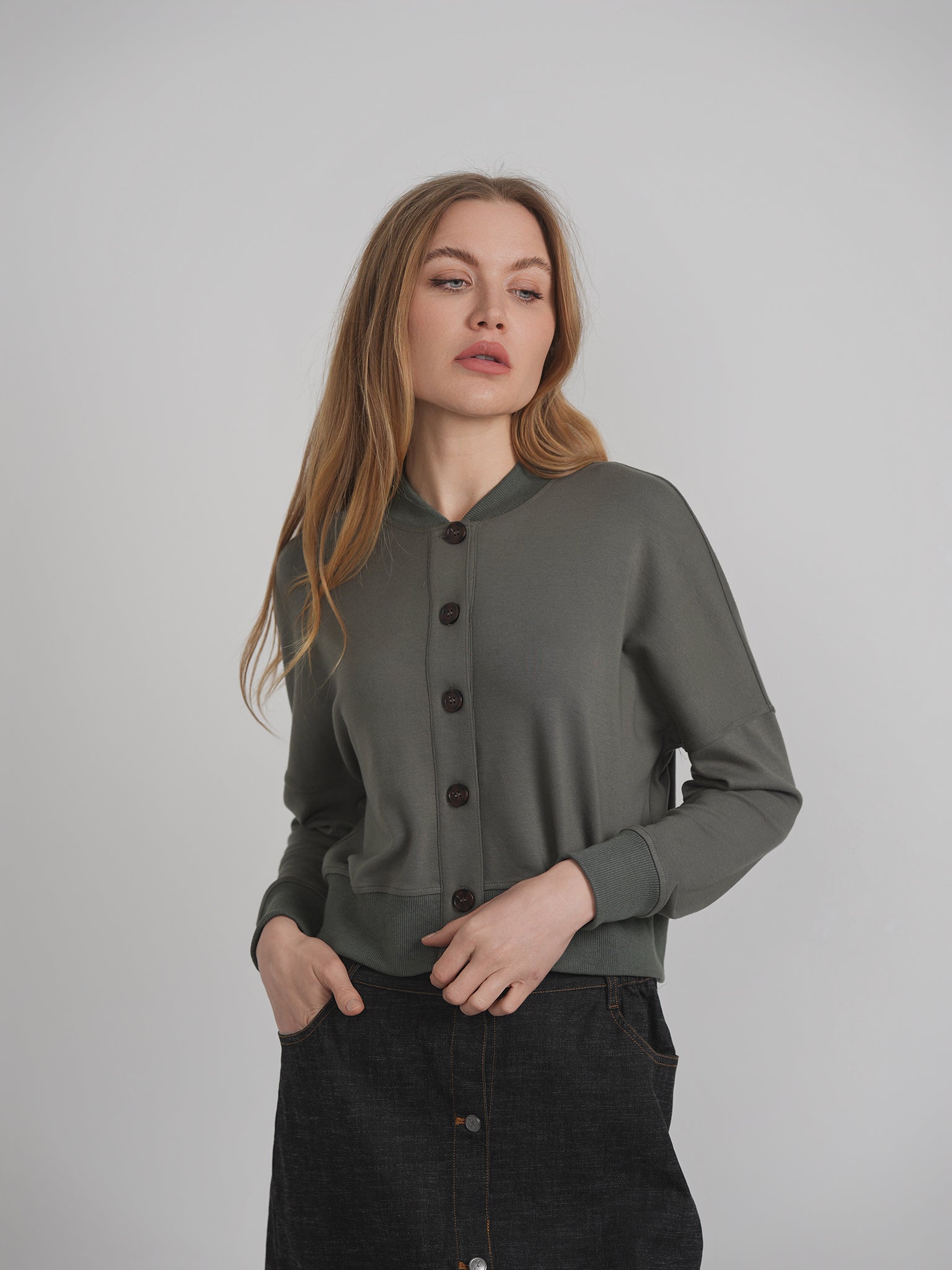 Cropped Sweatshirt Cardigan in by Oops