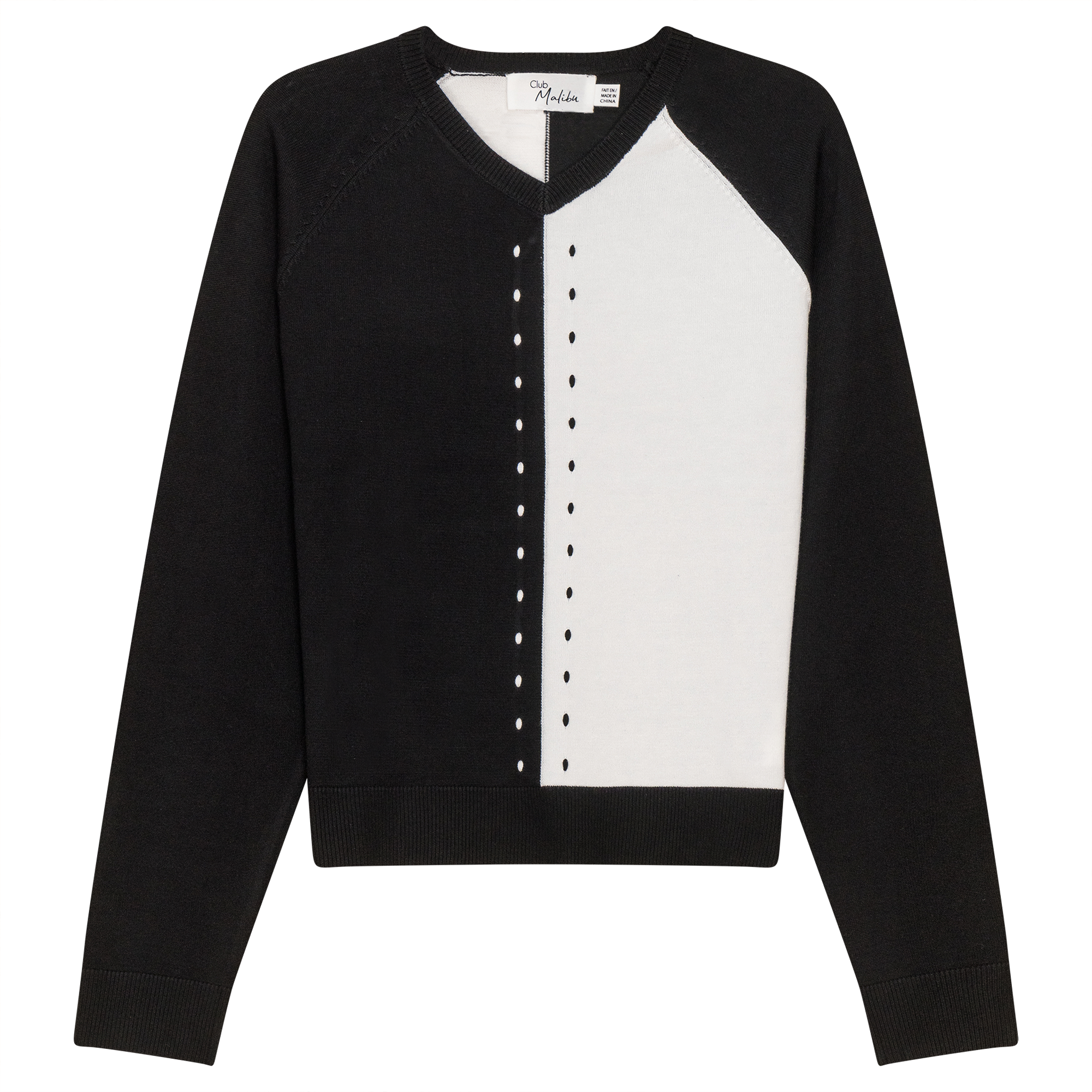 Color Blocked Knit Sweater in Black Off White by Club Malibu