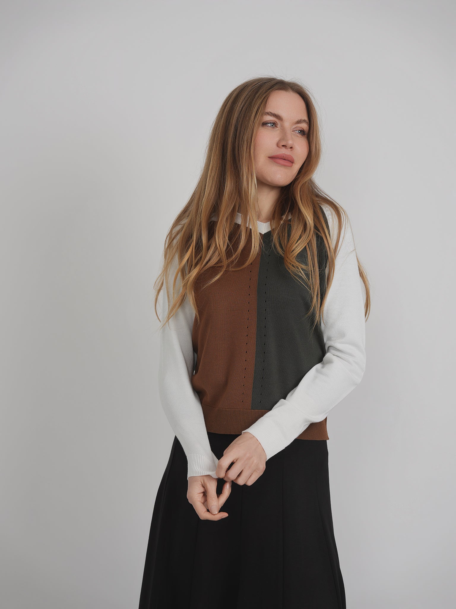 Color Blocked Knit Sweater in by Club Malibu