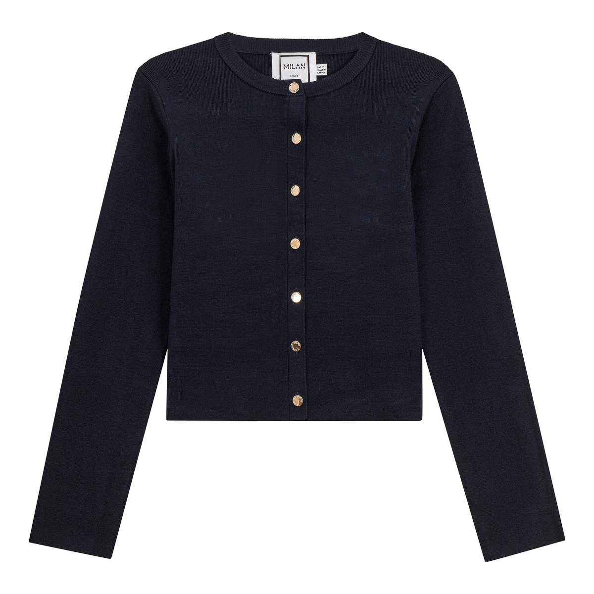 Cropped Knit Cardigan in Dark Navy by Milan Italy
