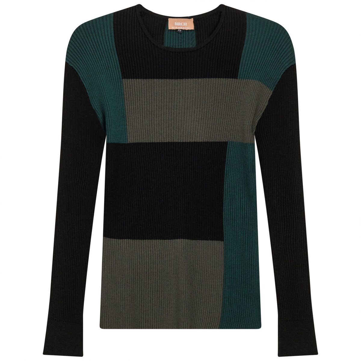 Color Blocked Rib Combo Sweater in Black Forest by Birch