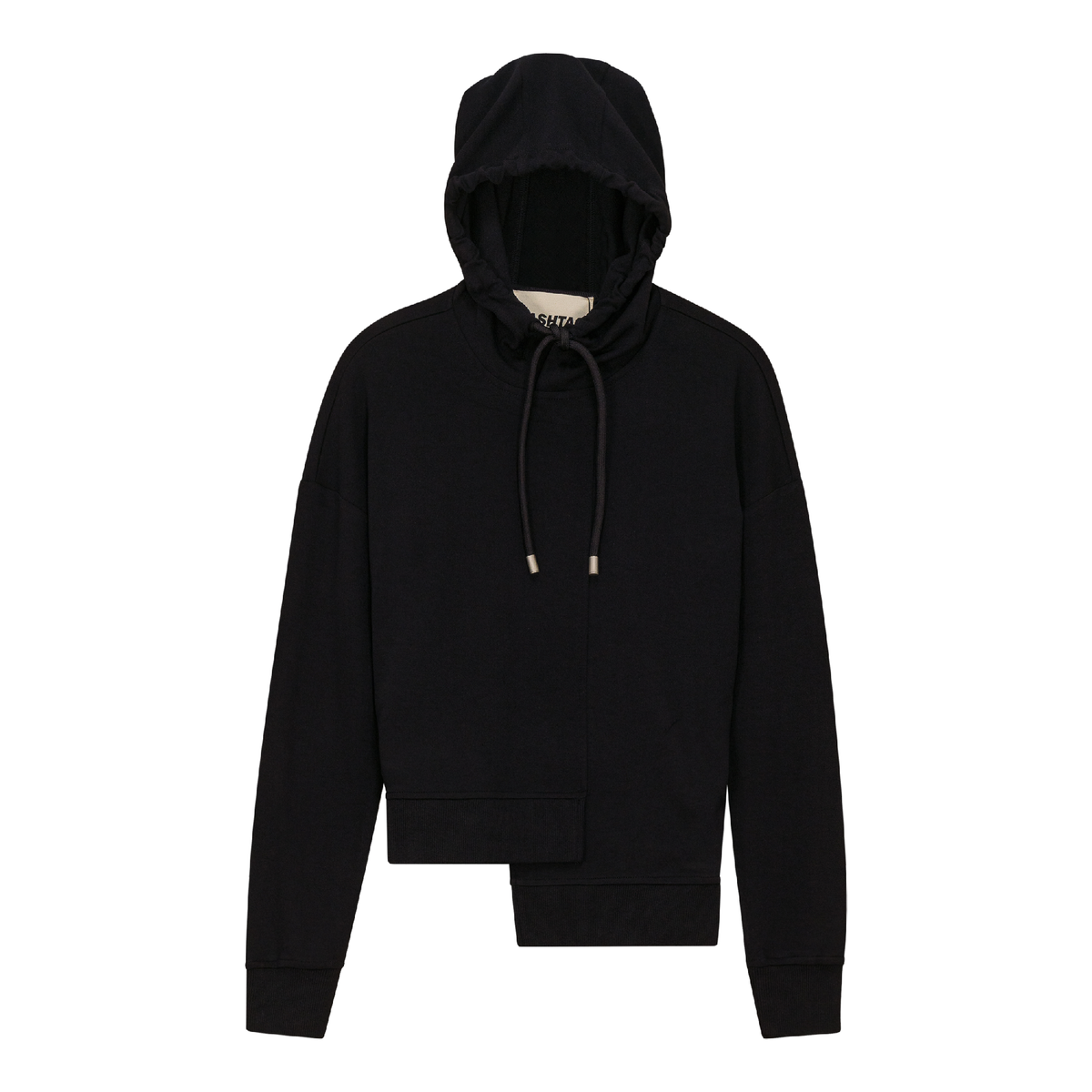 Asymmetrical French Fleece Hoodie in Black by Hashtag