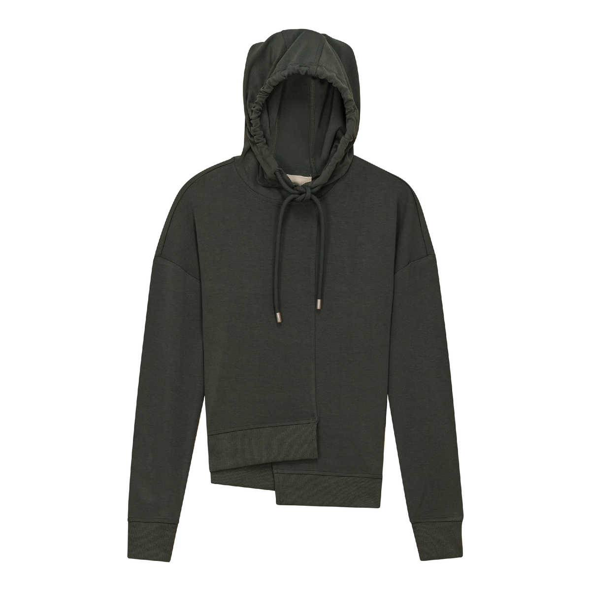Asymmetrical French Fleece Hoodie in Light Olive by Hashtag