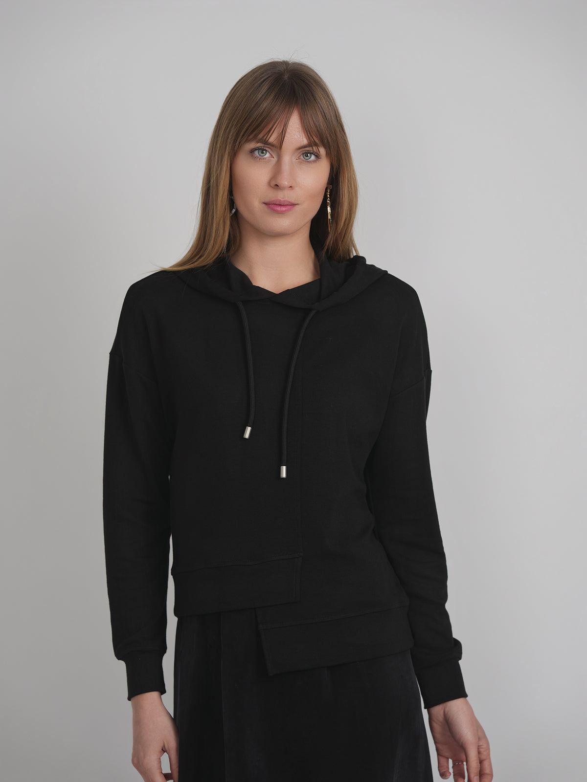Asymmetrical French Fleece Hoodie in by Hashtag