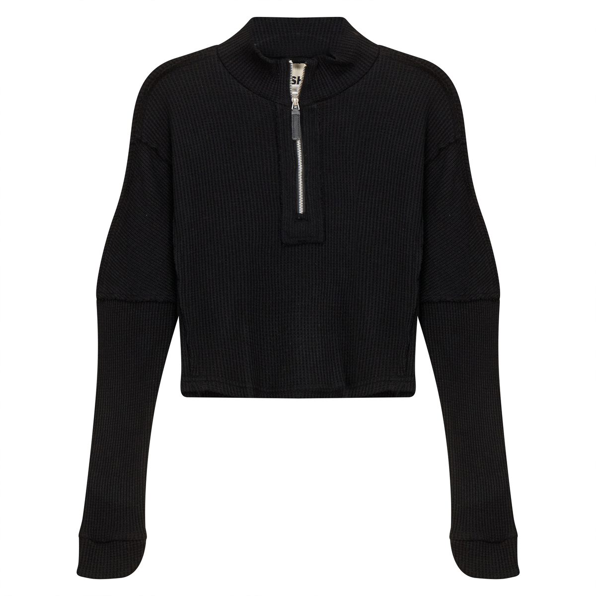 Cropped Zip Henley Sweatshirt in Black by Hashtag