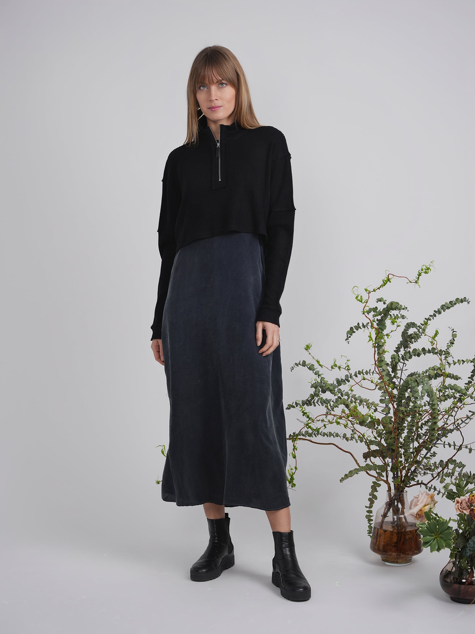 Cropped Zip Henley Sweatshirt in by Hashtag