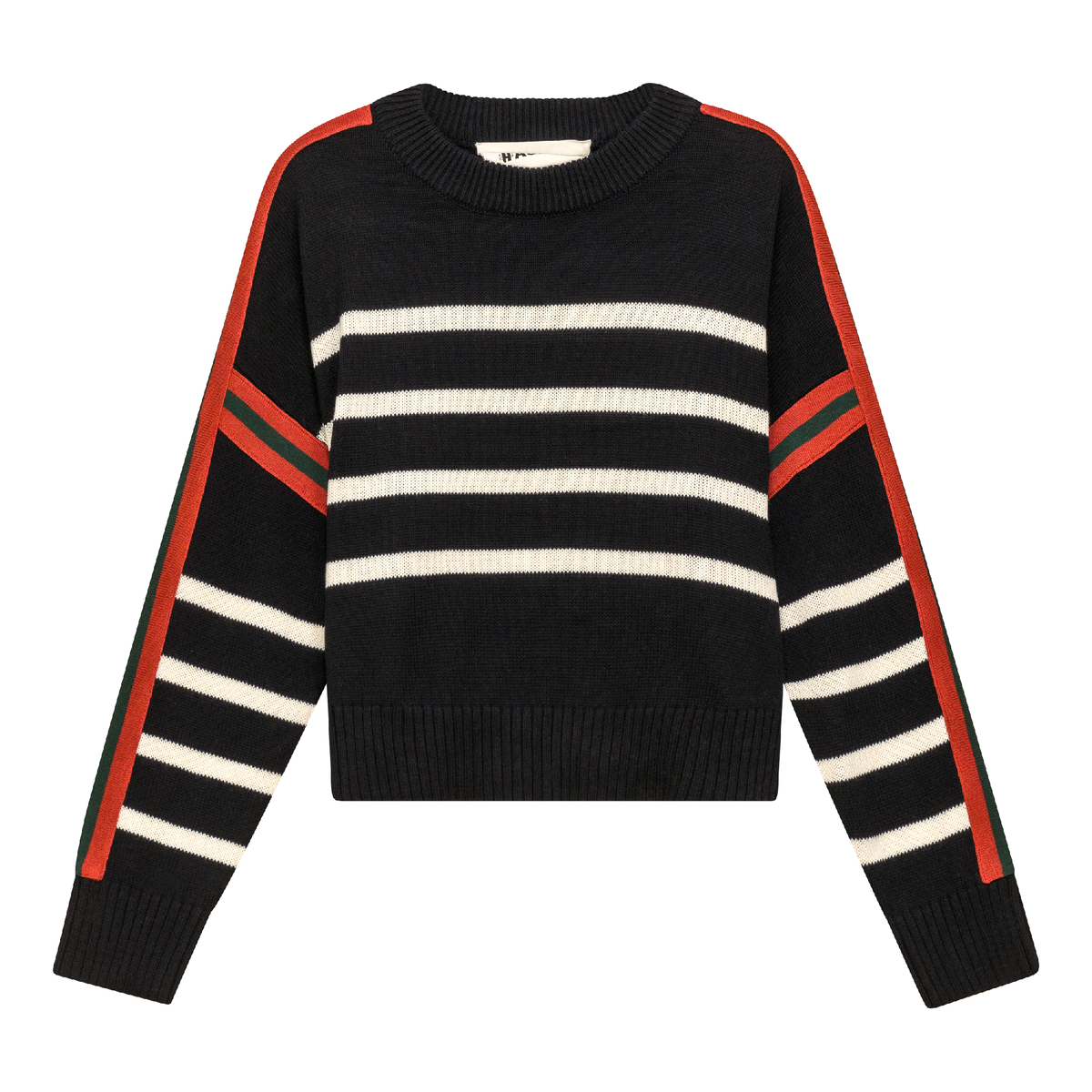 Cropped Drop Shoulder Sweater in Black Cream by Hashtag