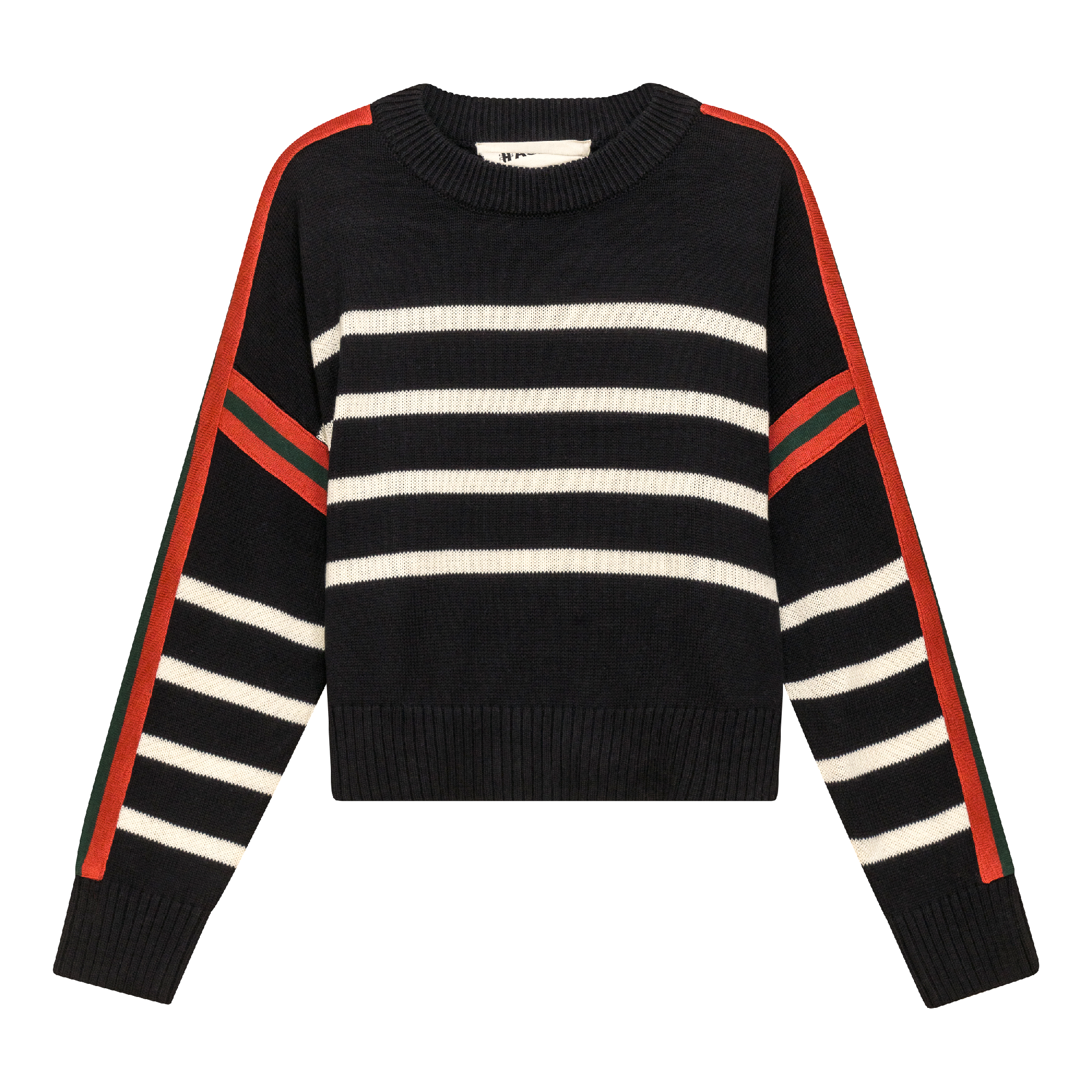 Cropped Drop Shoulder Sweater in Black Cream by Hashtag