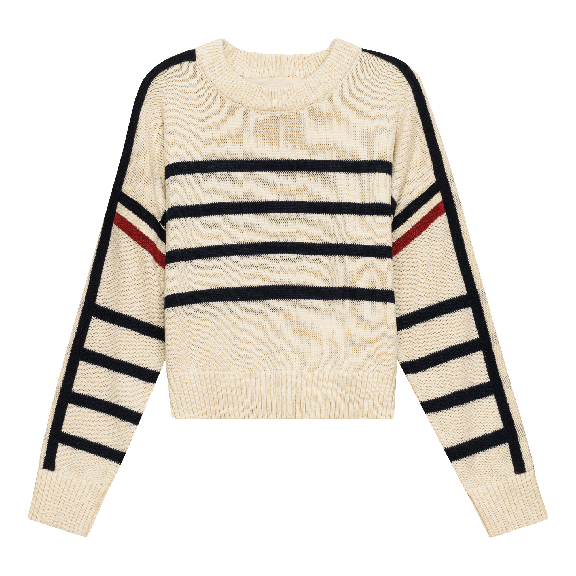 Cropped Drop Shoulder Sweater in Cream Navy by Hashtag