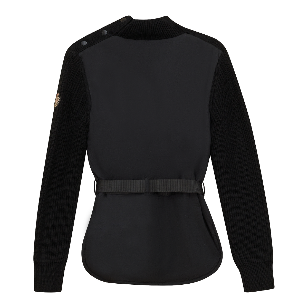 Cable knit Quilt Sweater With Belt in Black by MiuMax