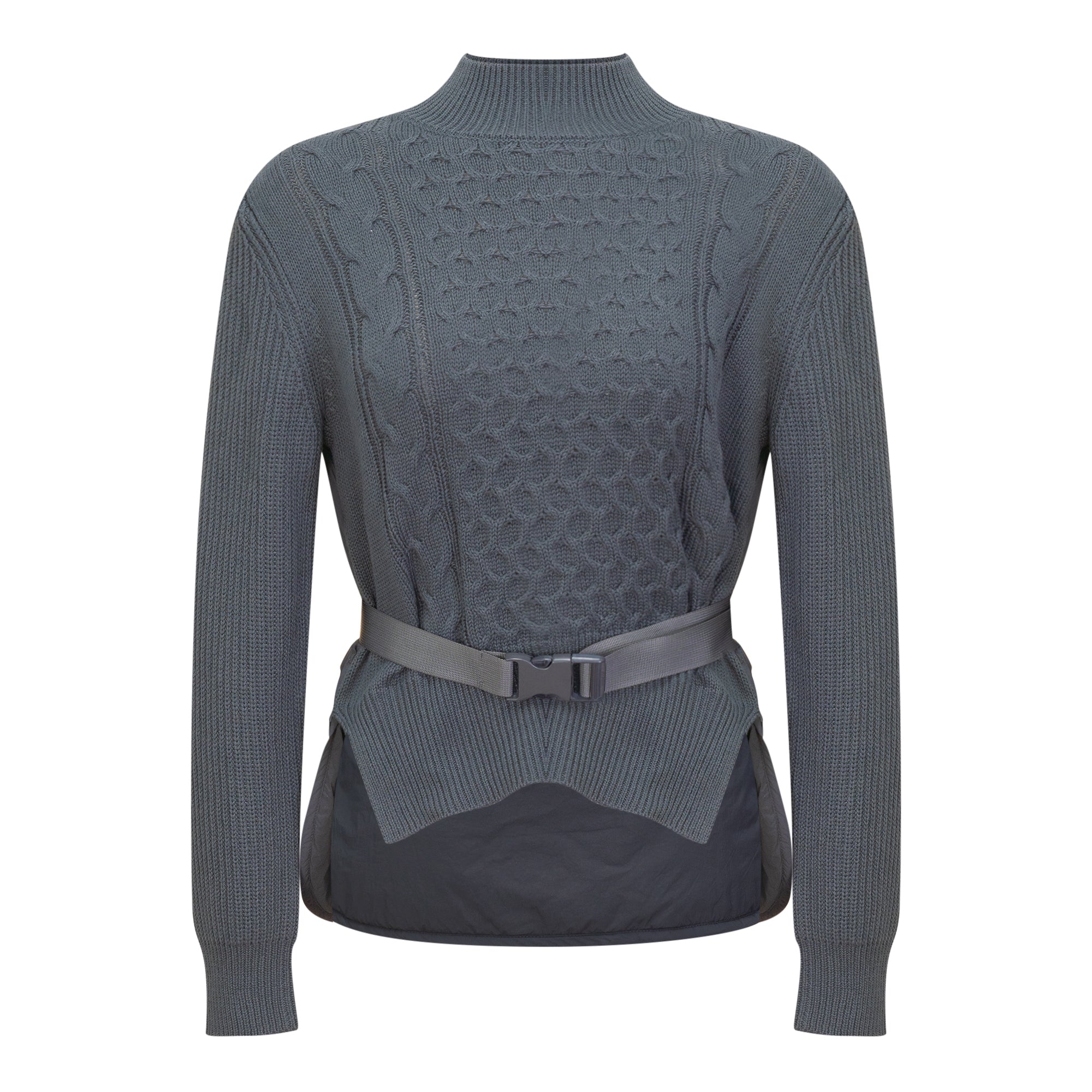 Cable knit Quilt Sweater With Belt in Charcoal by MiuMax