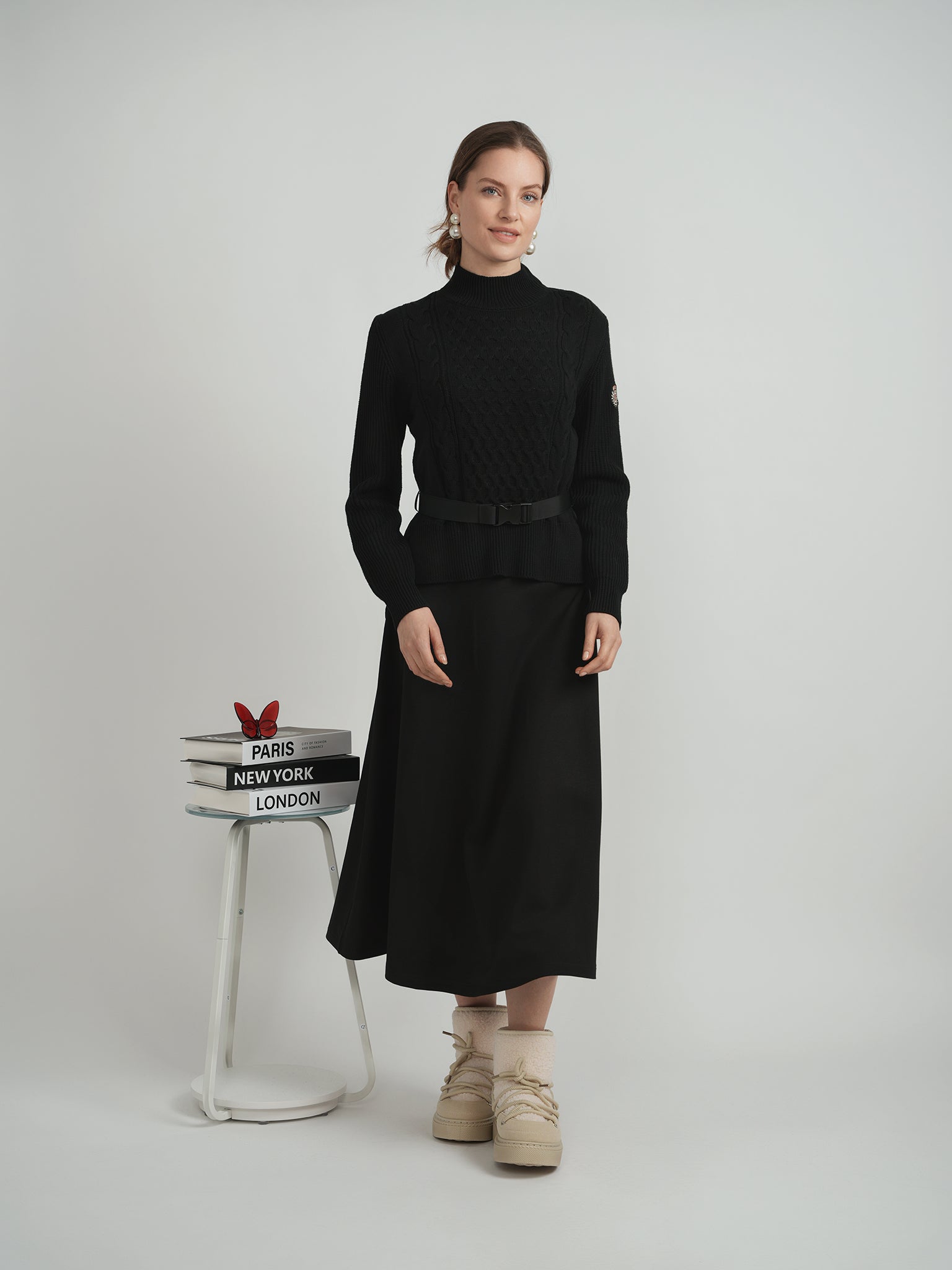 Cable knit Quilt Sweater With Belt in by MiuMax