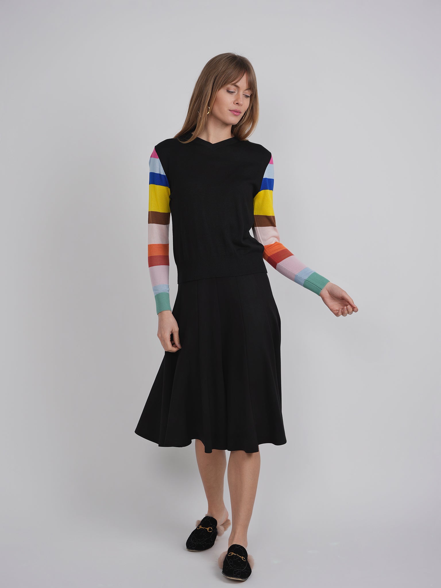 V Neck Sweater With Striped Sleeves in by BuHu