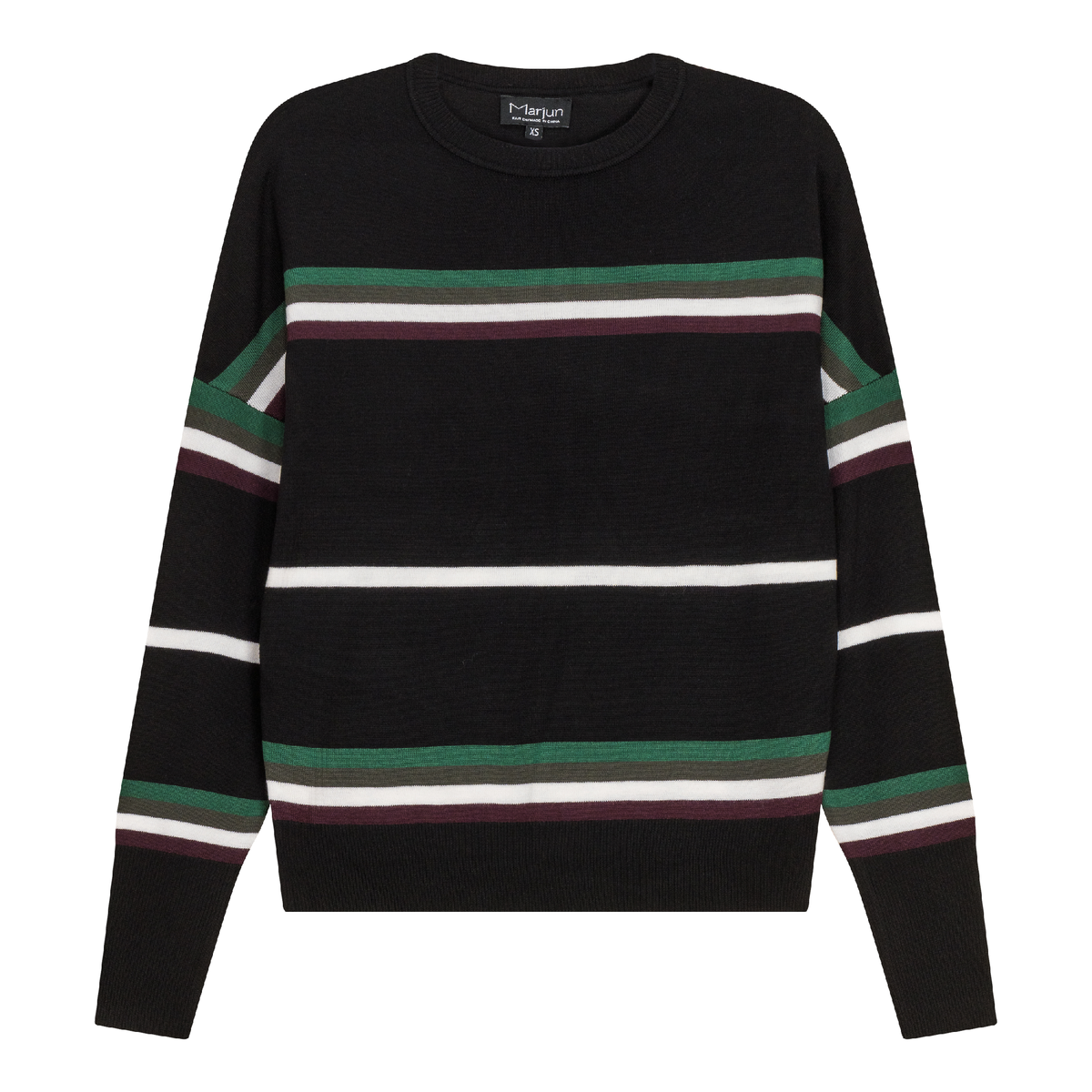Striped Drop Shoulder Knit Sweater in Black by Marjun