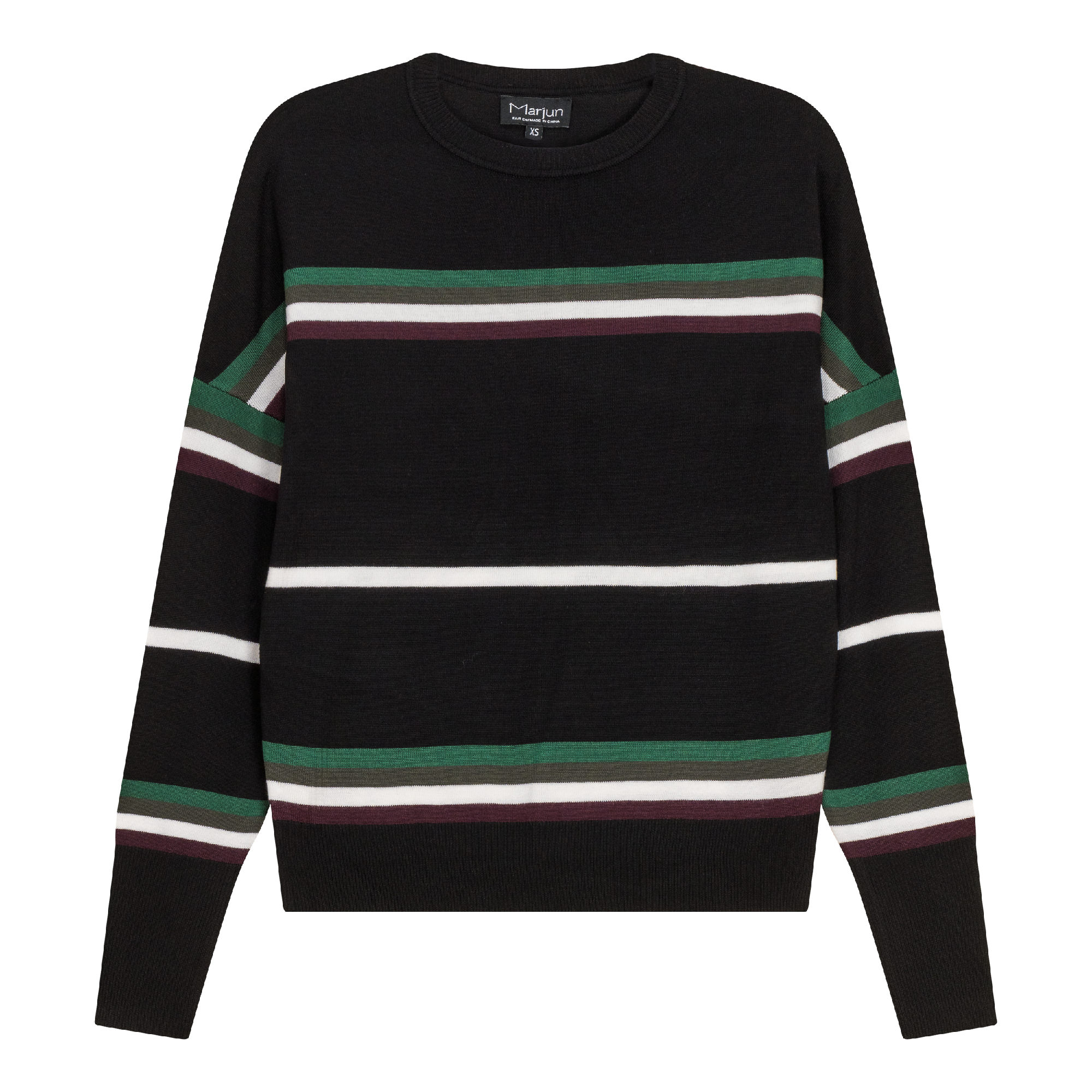 Striped Drop Shoulder Knit Sweater in Black by Marjun