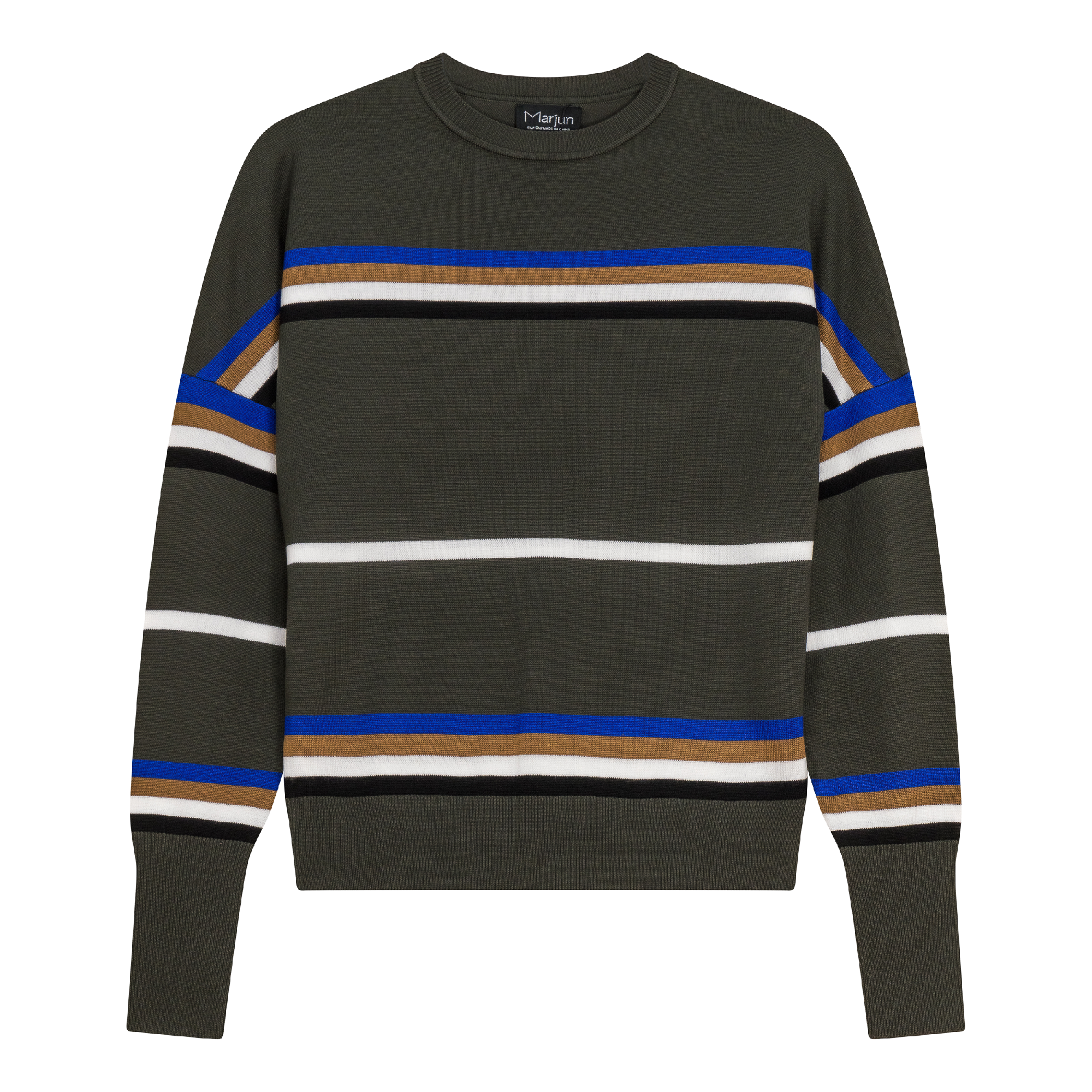 Striped Drop Shoulder Knit Sweater in Dark Olive by Marjun