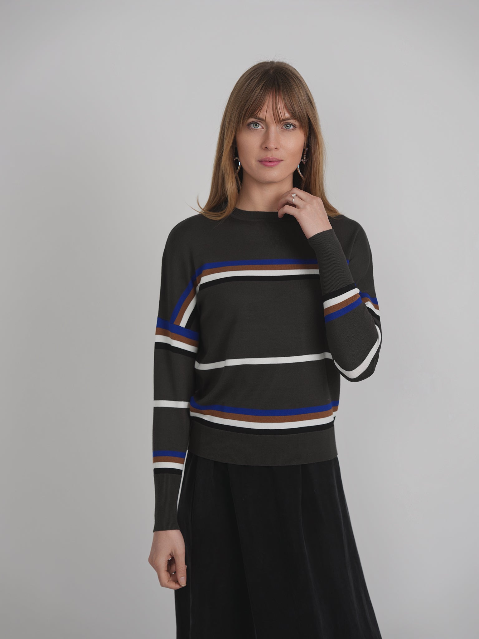 Striped Drop Shoulder Knit Sweater in by Marjun