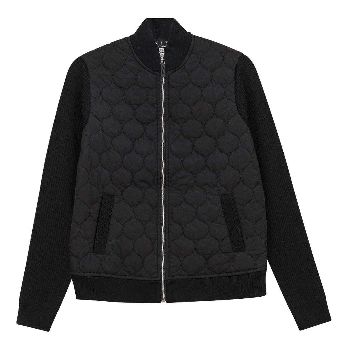 Quilted Bomber With Knit Sleeves in Black by Diciannove