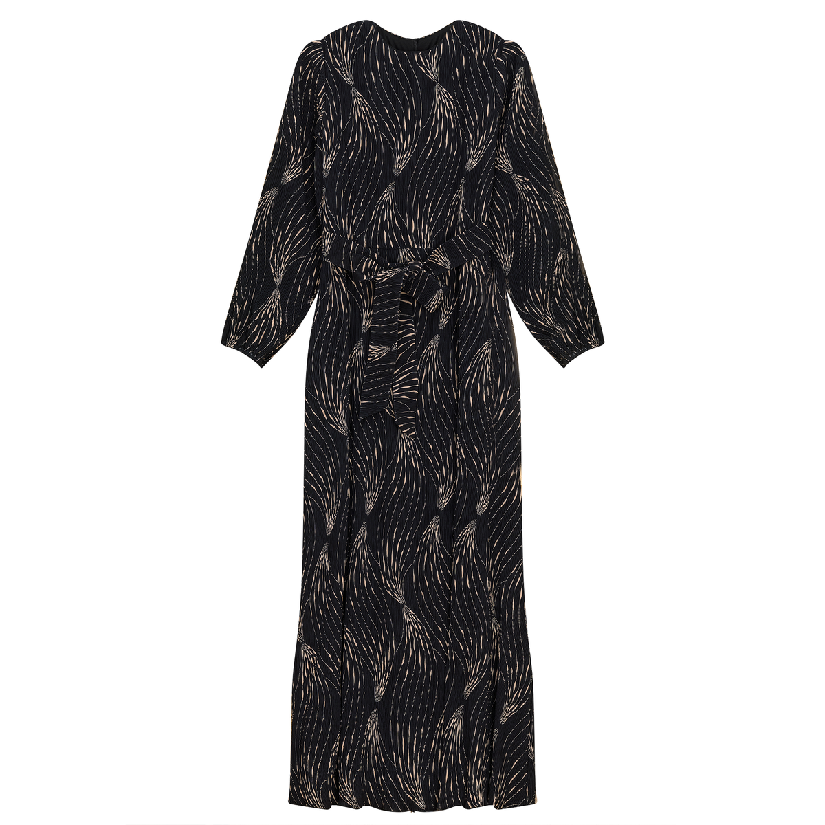 Crystal Pleated Printed Maxi Dess in Black by Club Malibu