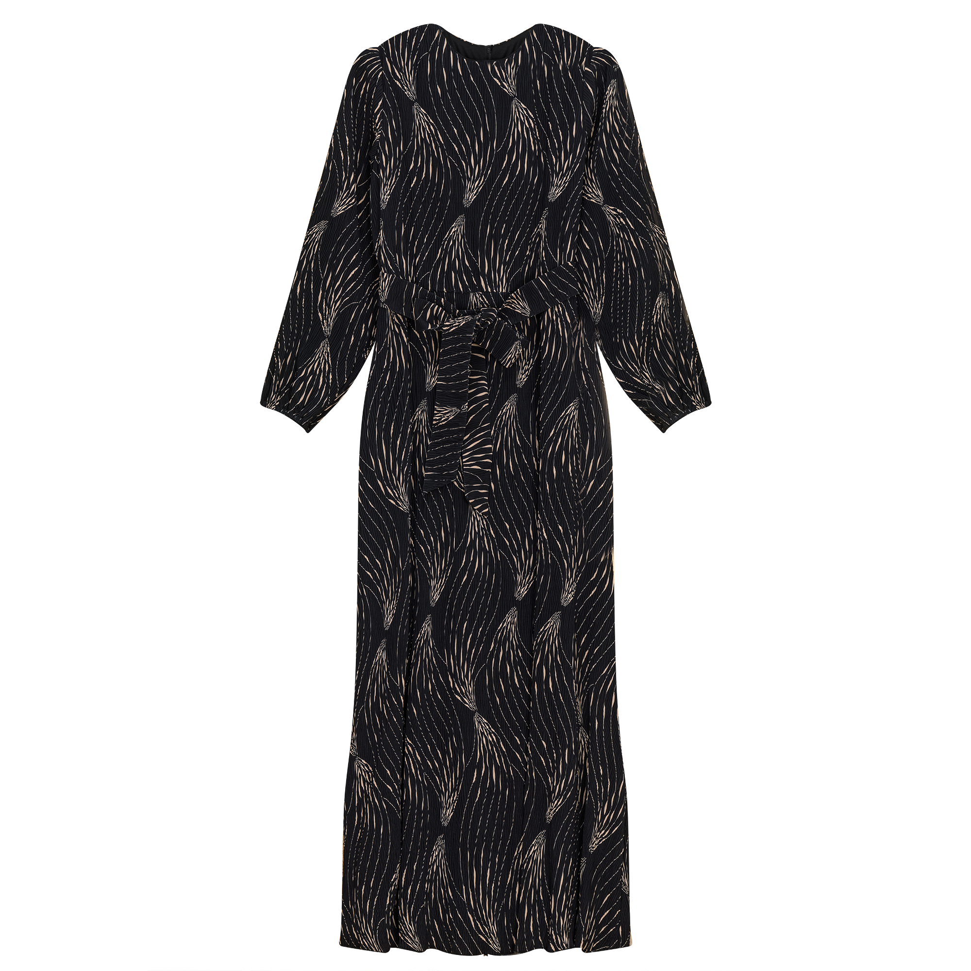 Crystal Pleated Printed Maxi Dess in Black by Club Malibu