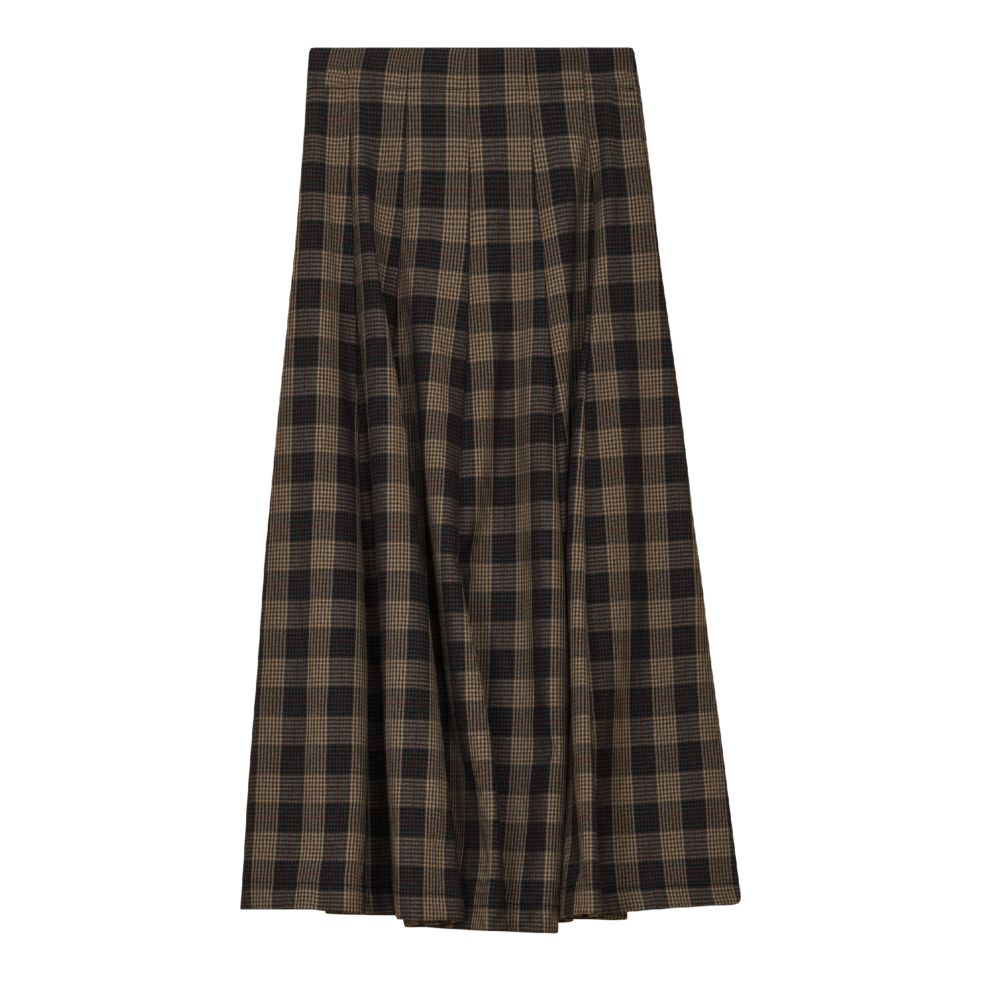 Paneled Midi Plaid Skirt in Black Taupe by Midi