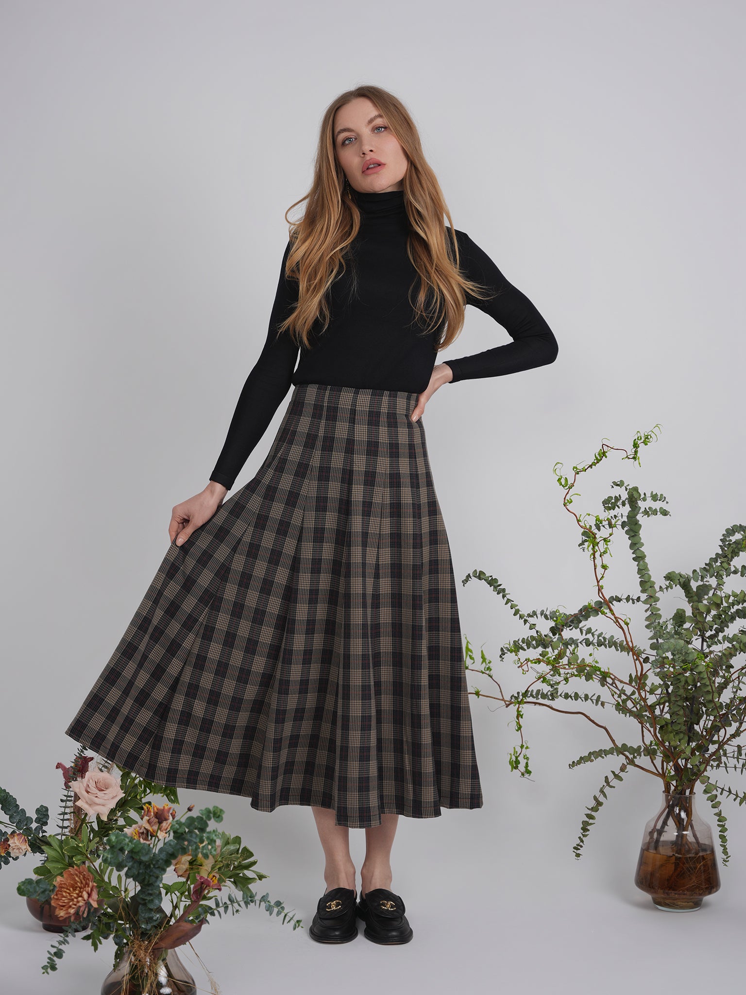 Paneled Midi Plaid Skirt in by Midi