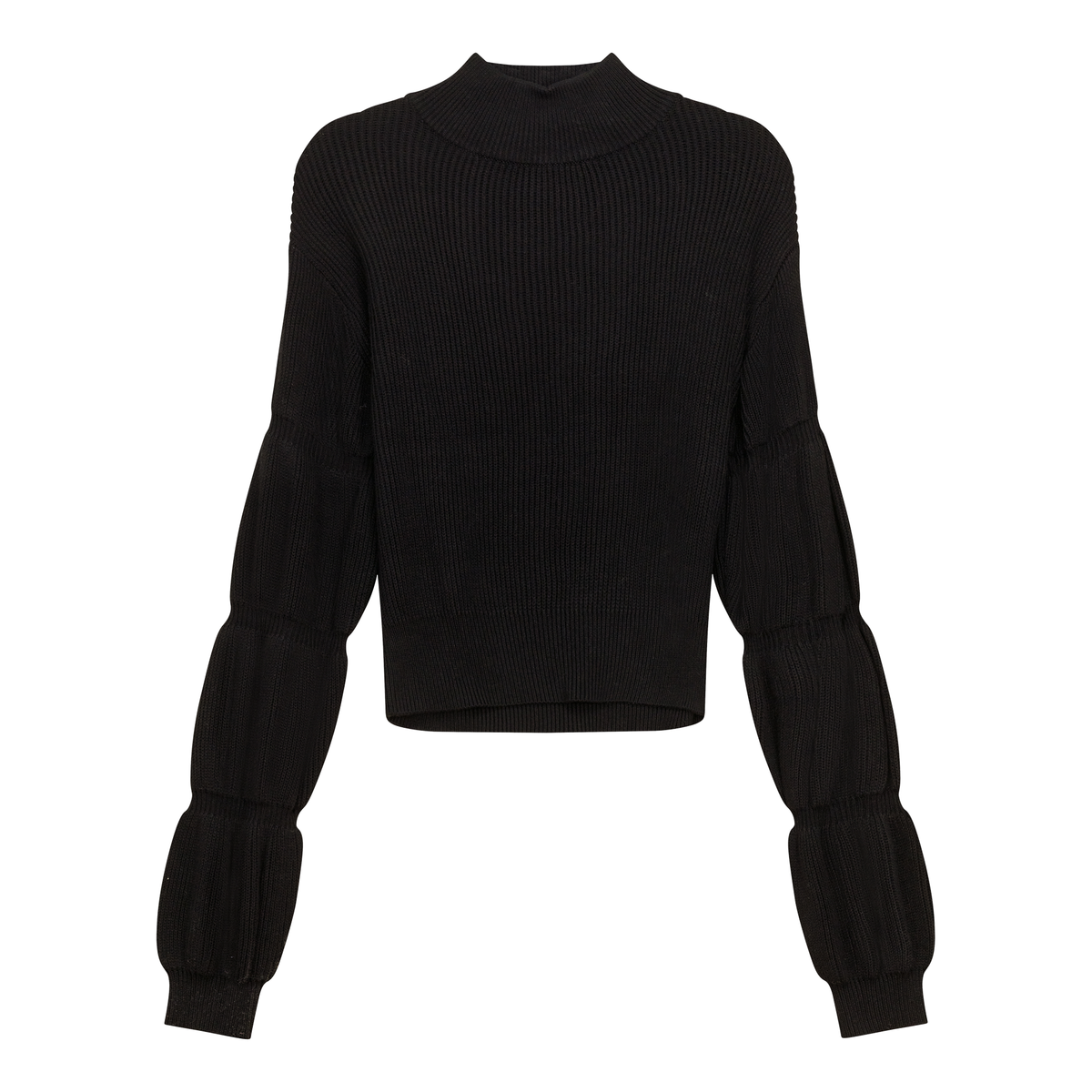 Ribbed Knit Mock Neck Sweater in Black by Milan Italy