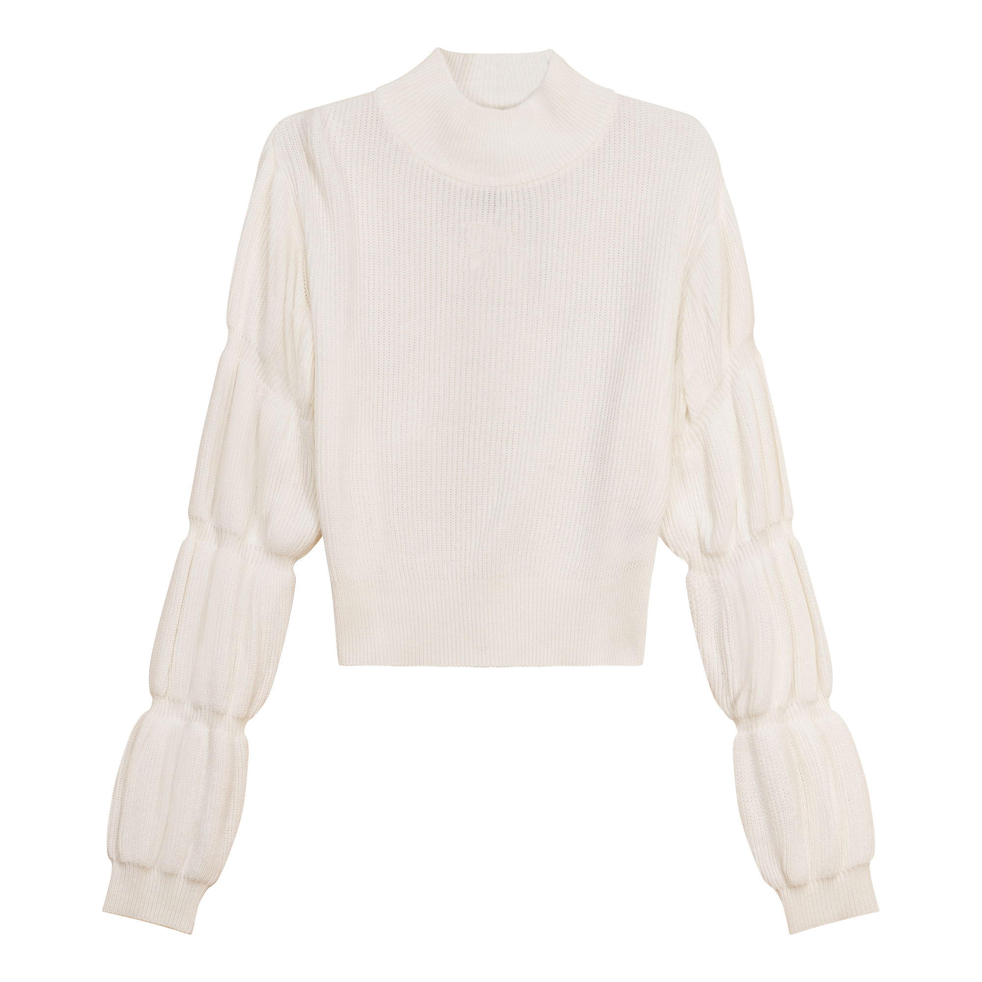Ribbed Knit Mock Neck Sweater in Cream by Milan Italy