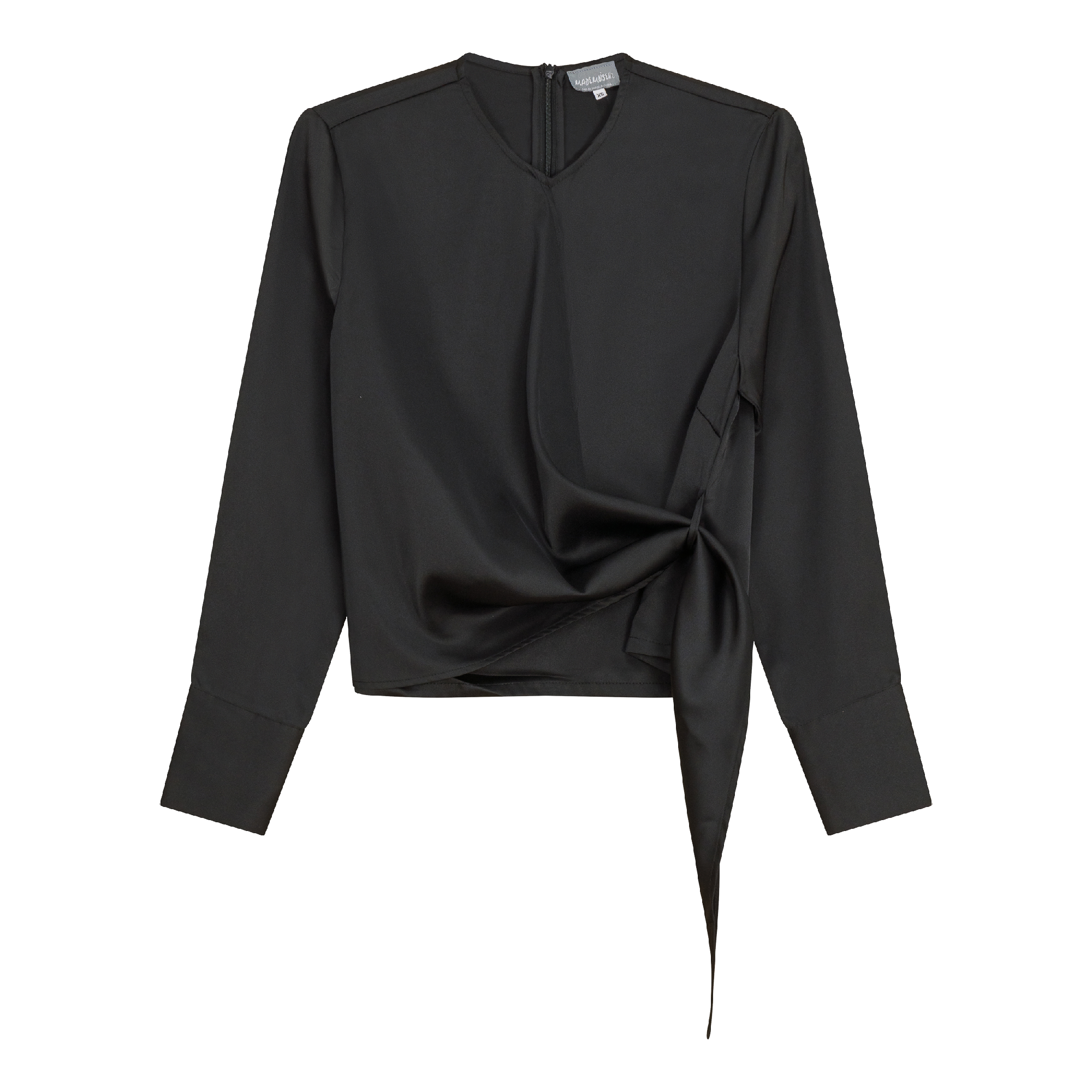 Satin Wrap Blouse in Black by Mademoiselle