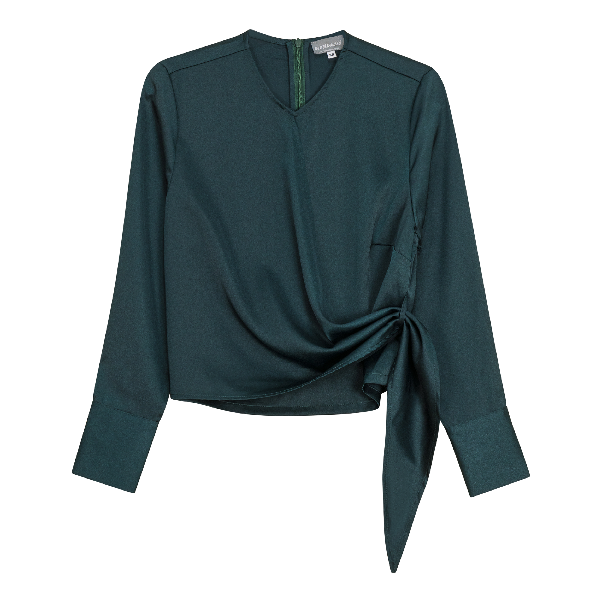 Satin Wrap Blouse in Deep Teal by Mademoiselle