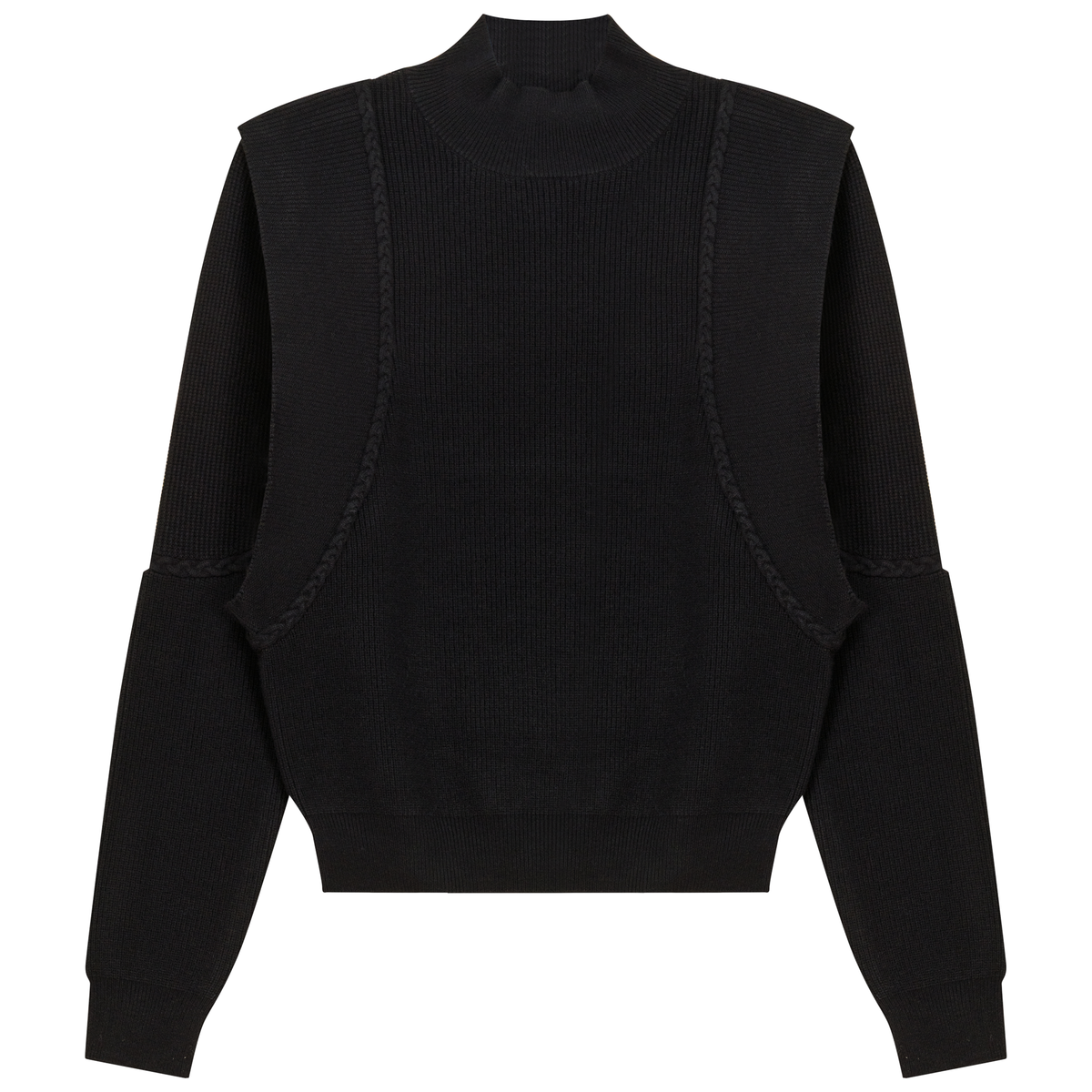 Mock Neck Vest Look Sweater in Black by Mademoiselle