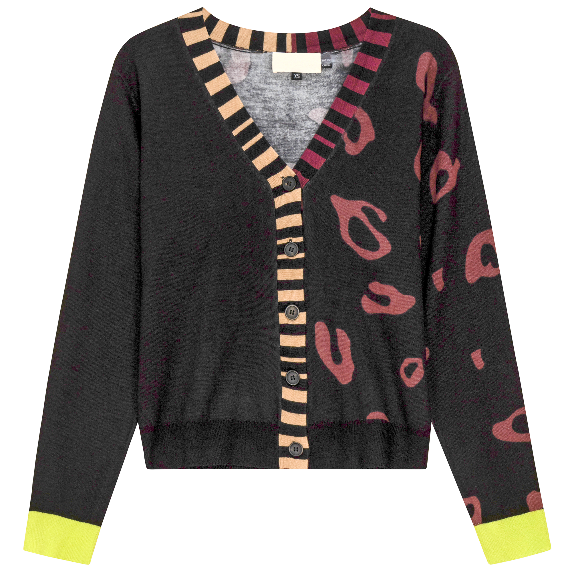 Contrast Printed Cardigan in Black by Versatile