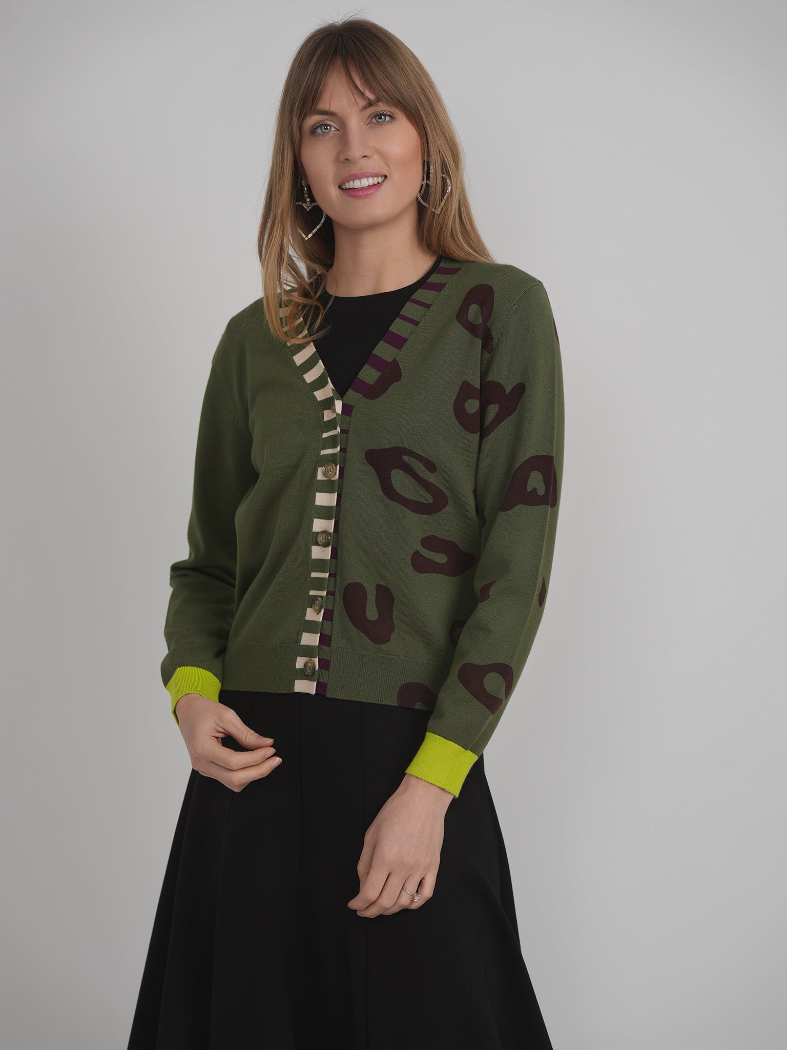 Contrast Printed Cardigan in by Versatile