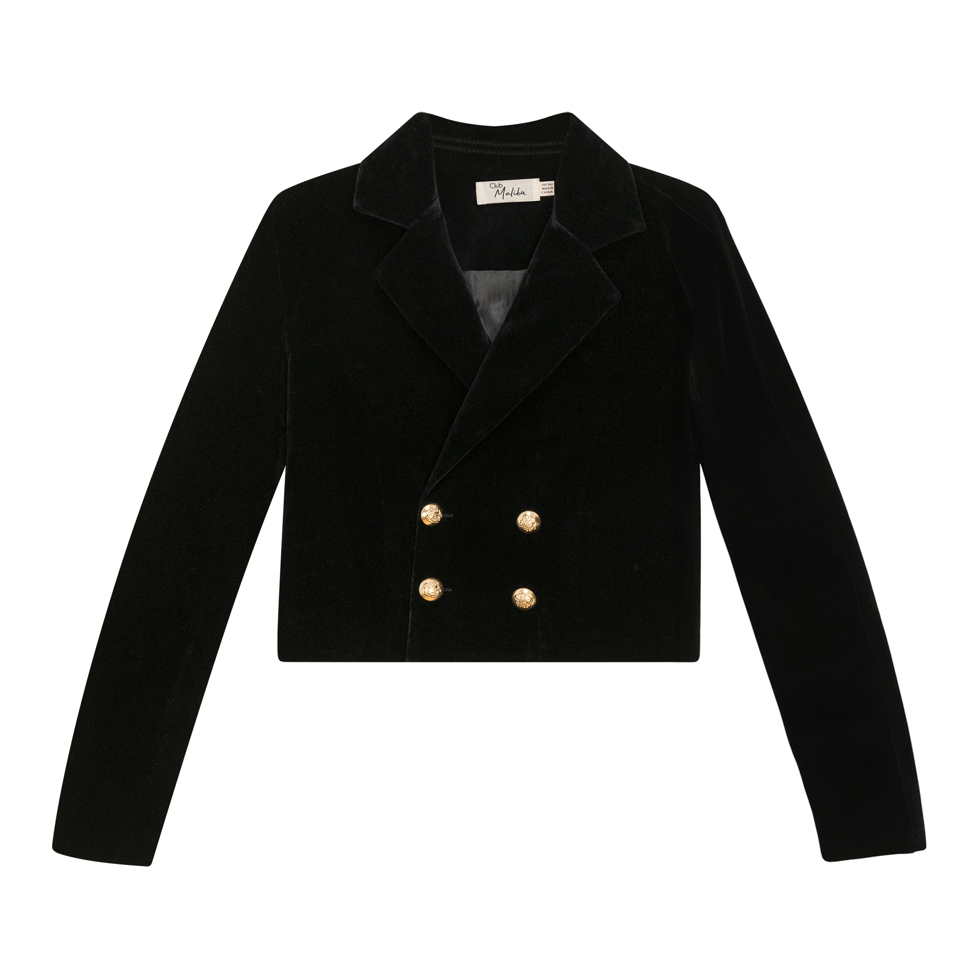 Cropped Velvet Blazer in Black by Club Malibu