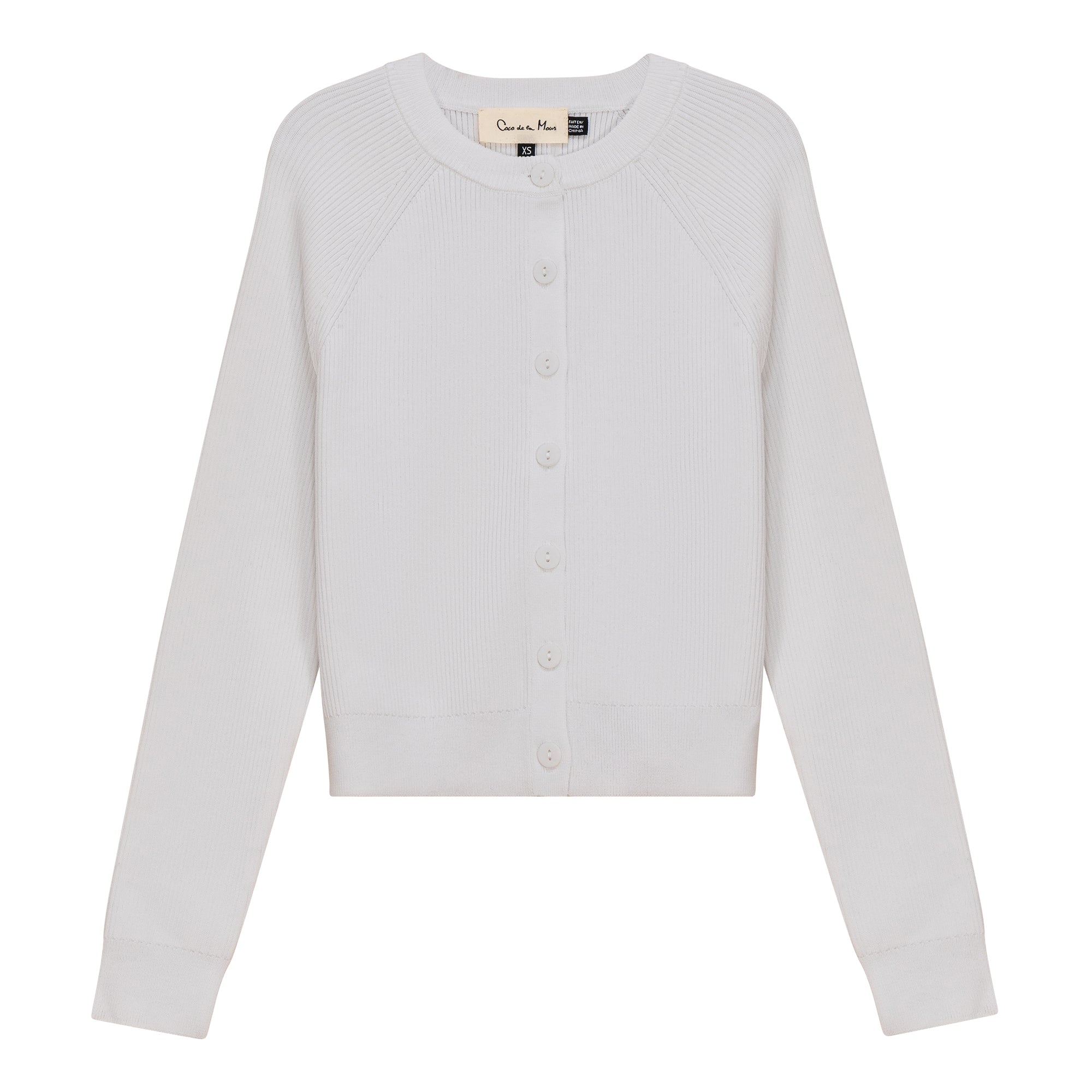 Cropped Ribbed Knit Cardigan in White by Coco de la Mour