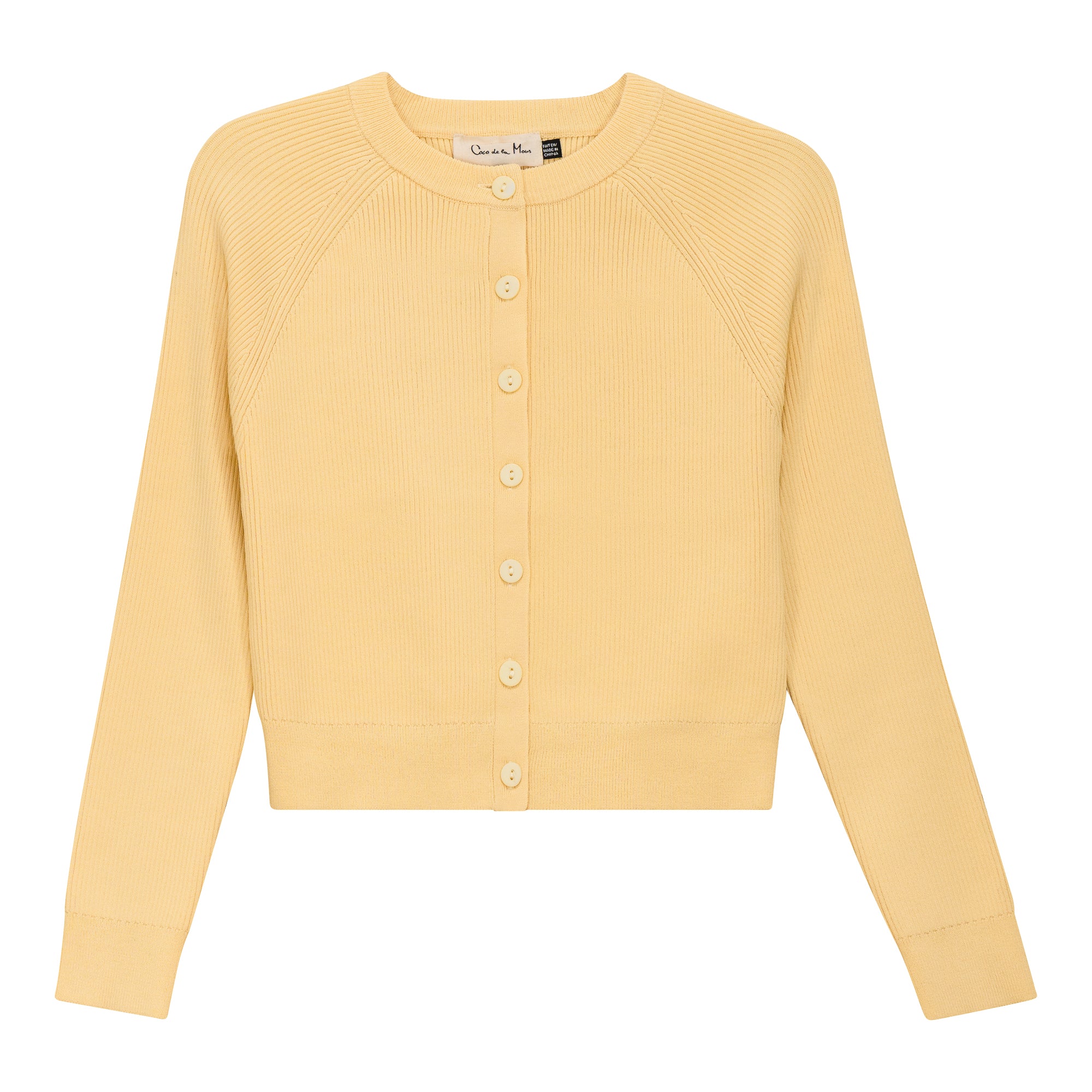 Cropped Ribbed Knit Cardigan in Yellow Gold by Coco de la Mour