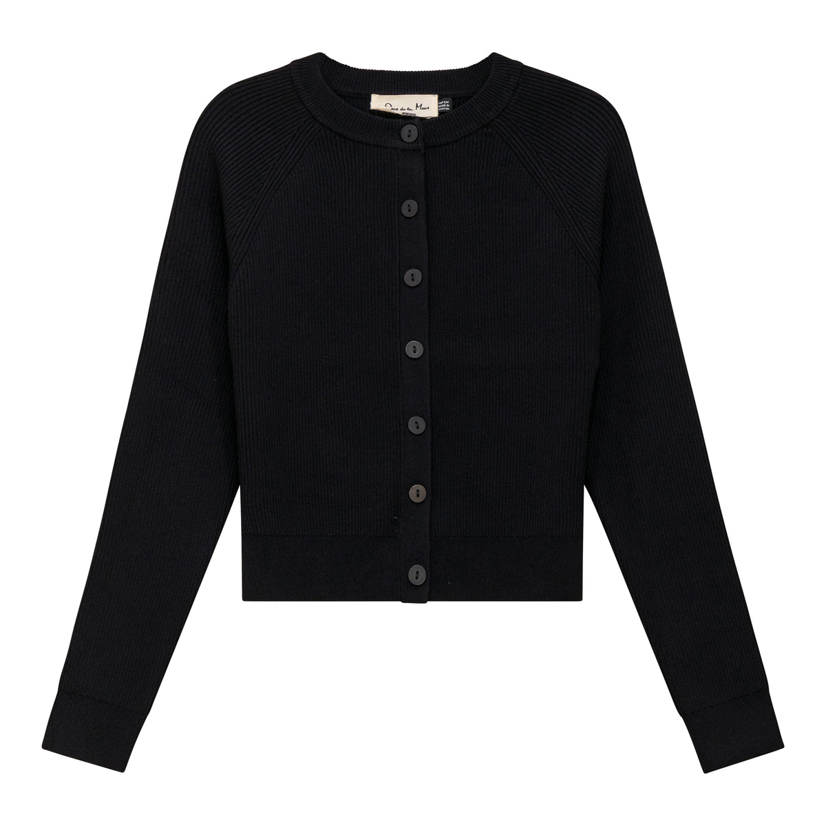 Cropped Ribbed Knit Cardigan in Black by Coco de la Mour