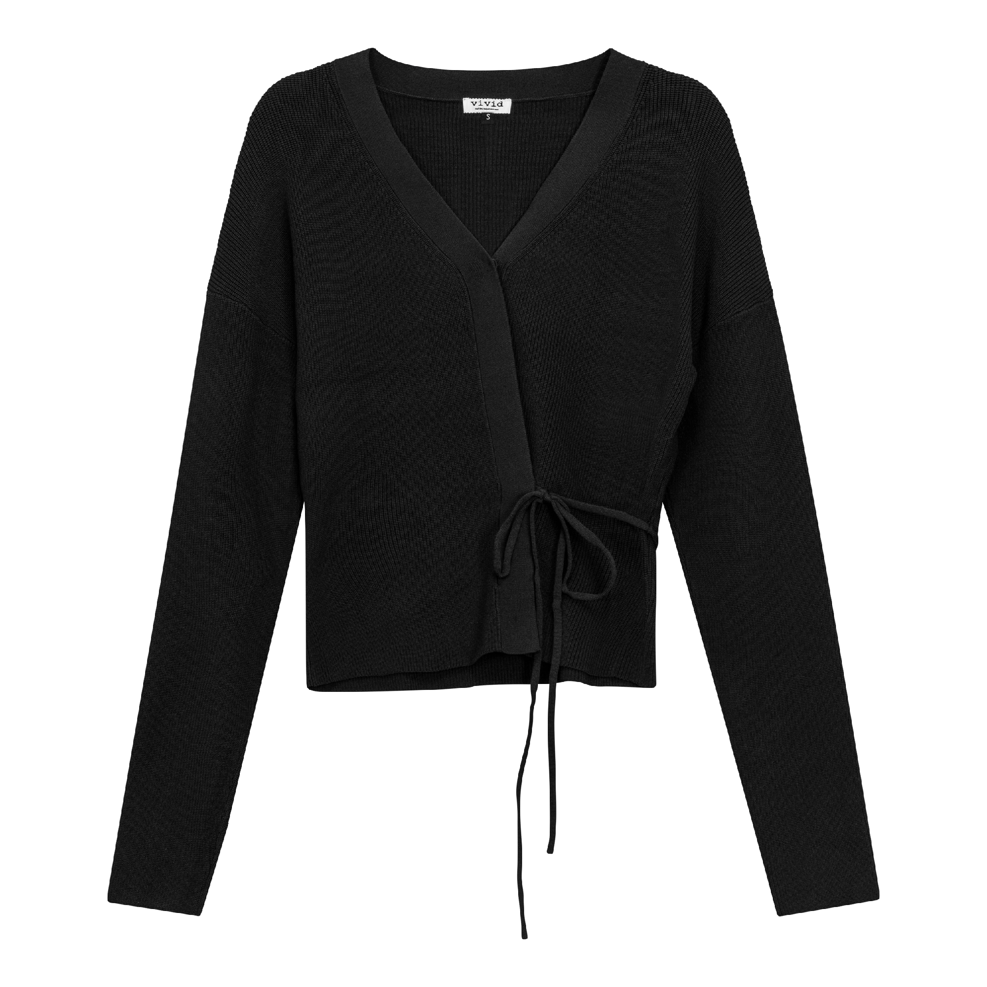 Cropped Knit Wrap Cardigan in Black by Vivid