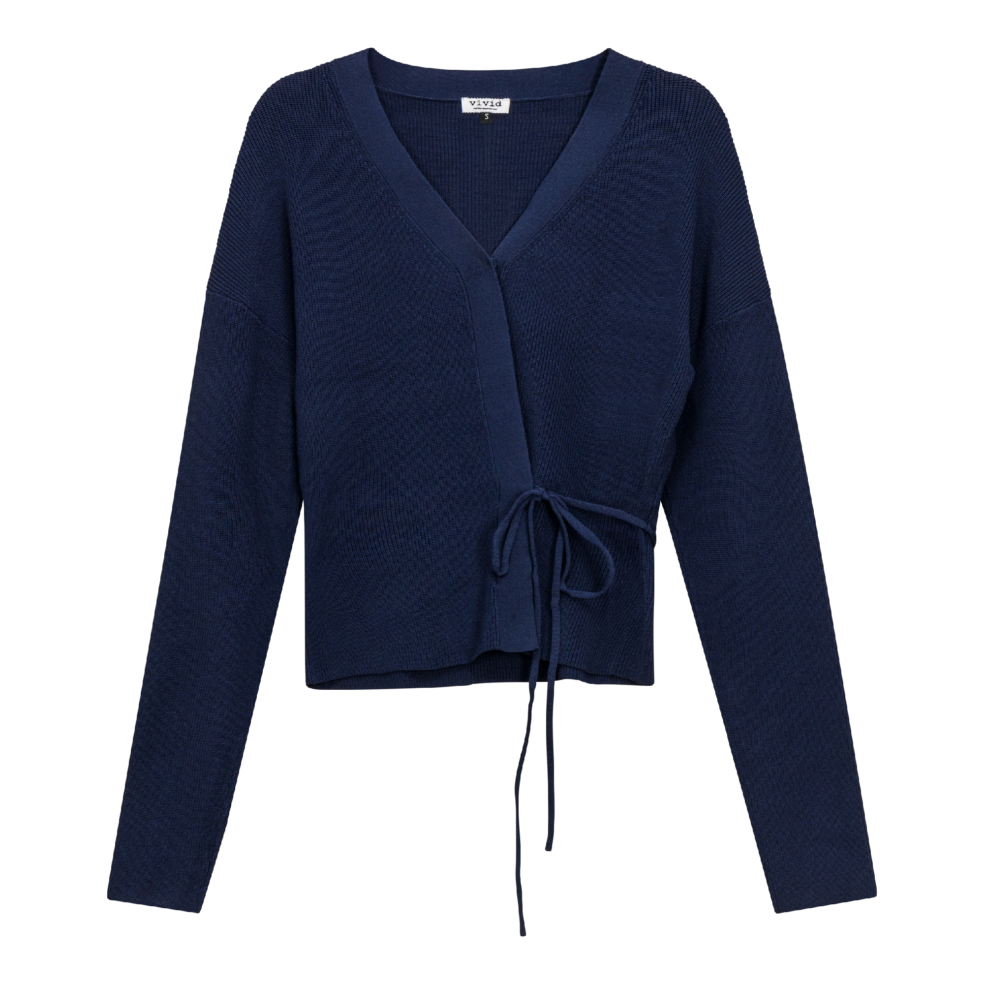 Cropped Knit Wrap Cardigan in Dark Denim by Vivid