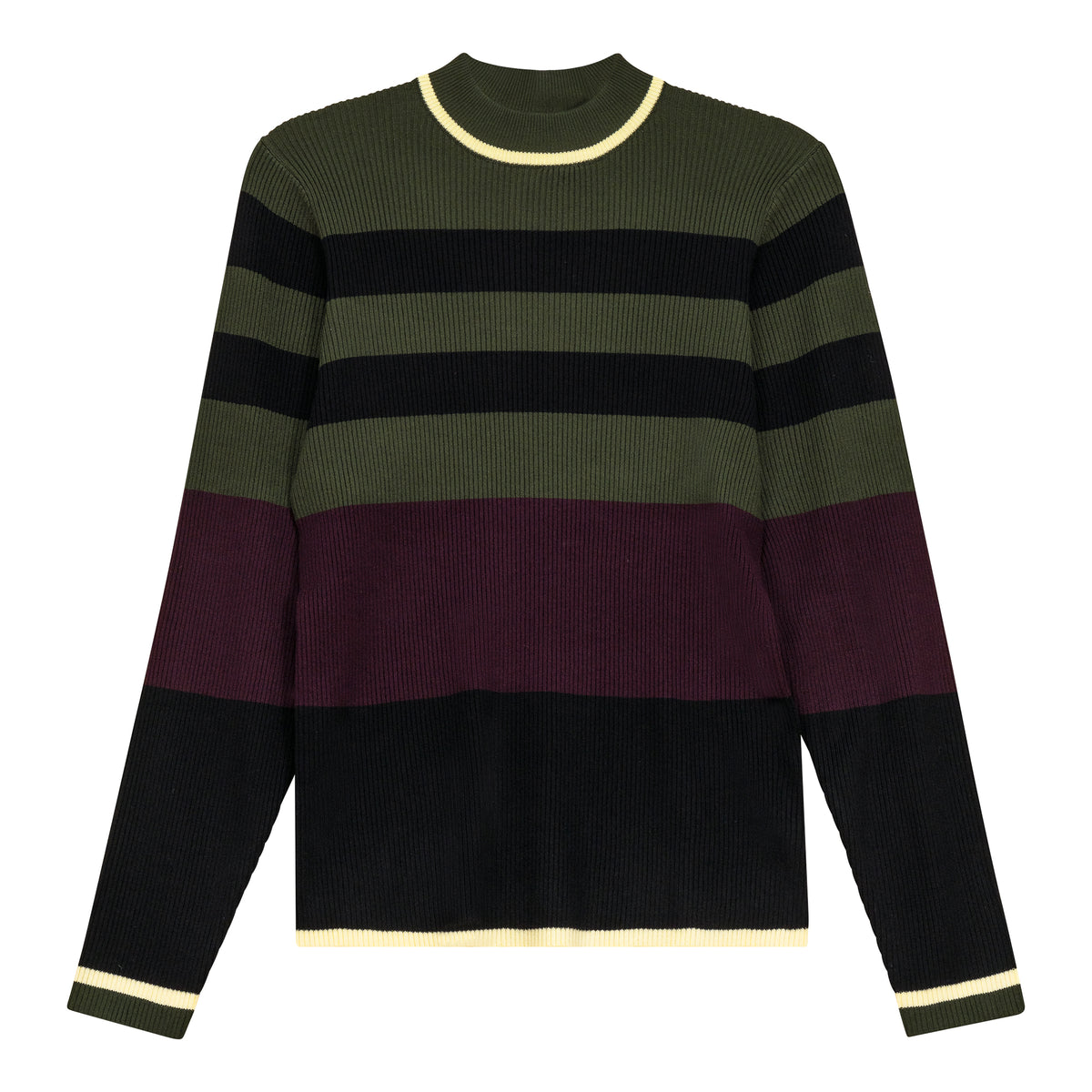 Striped Mock Neck Sweater in Black Eggplant by Faves