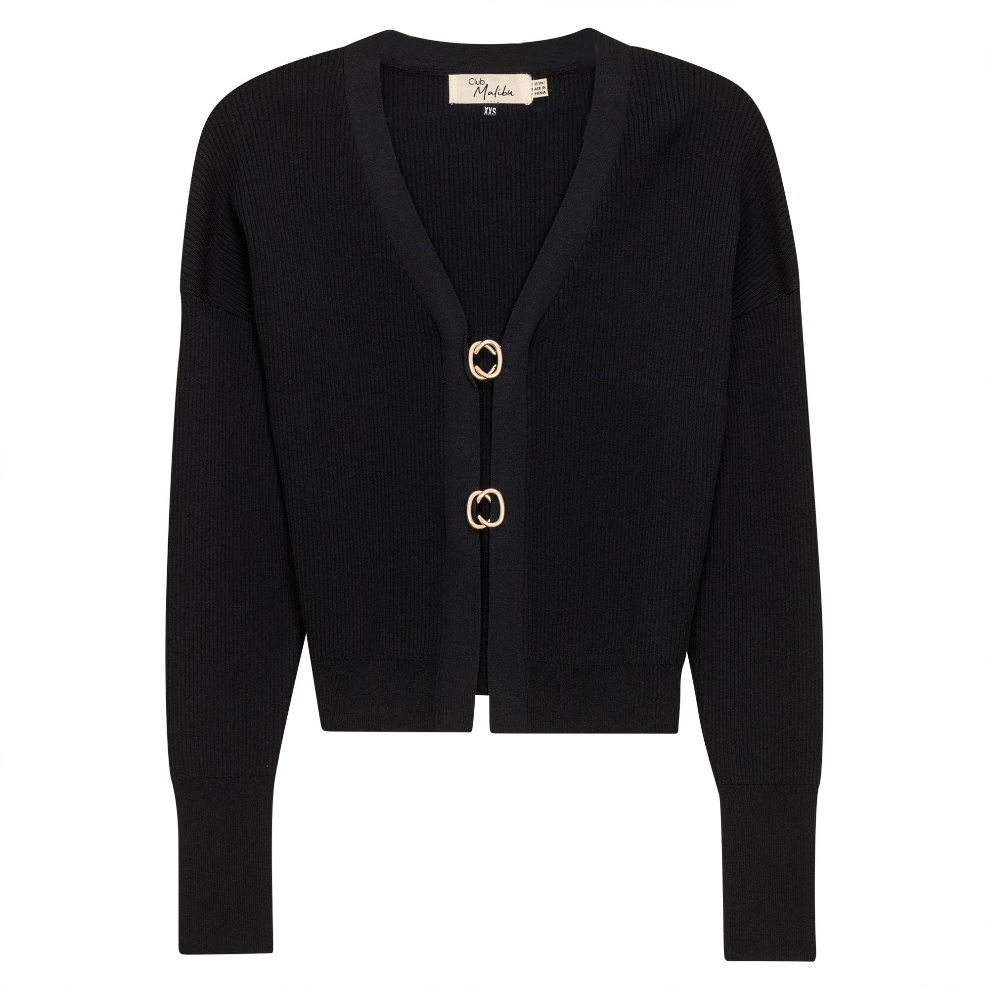 Cropped Knit Cardigan in Black by Club Malibu
