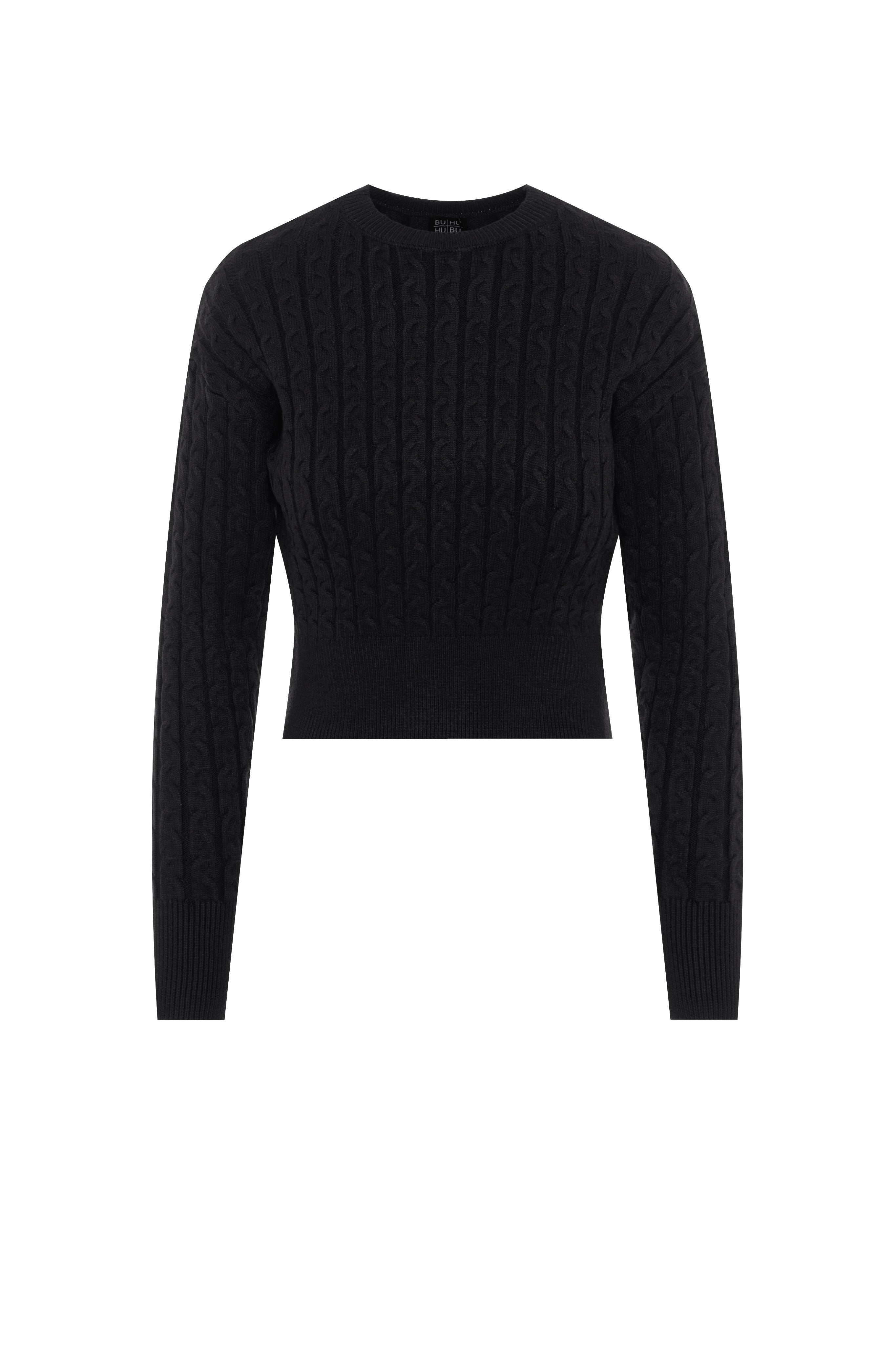 Cable Knit Sweater in Black by BuHu
