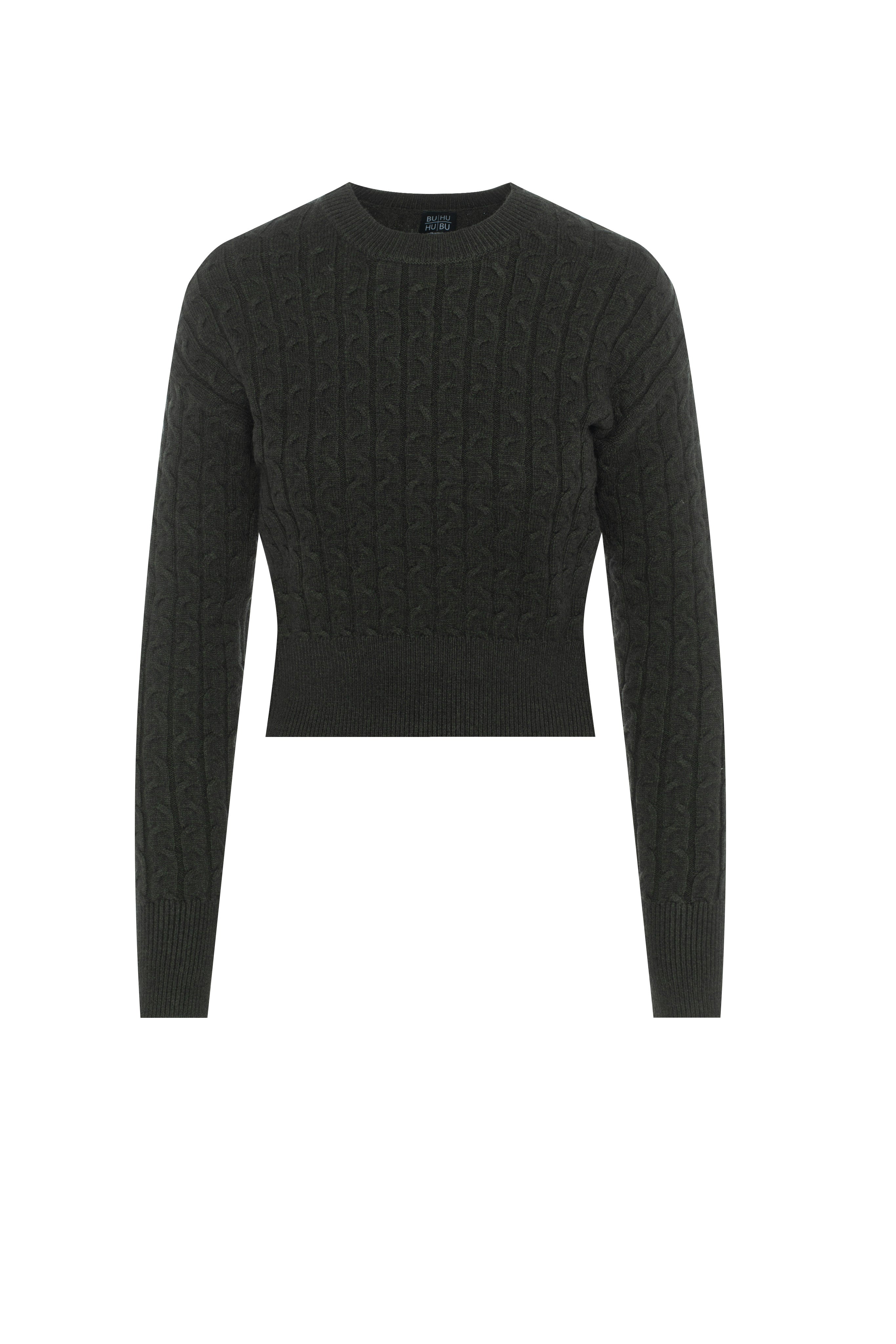 Cable Knit Sweater in Heather Olive by BuHu