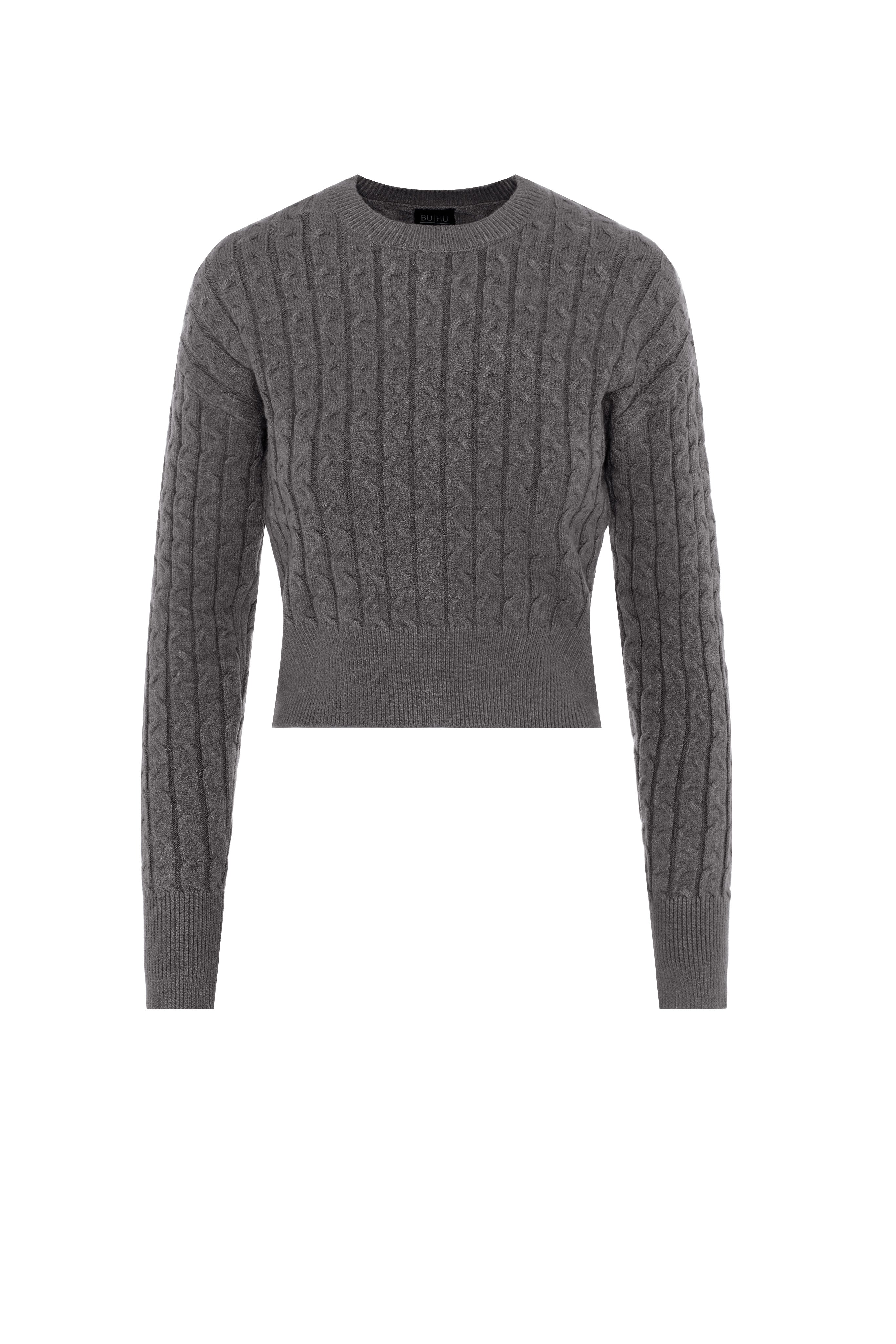 Cable Knit Sweater in Dark Grey by BuHu